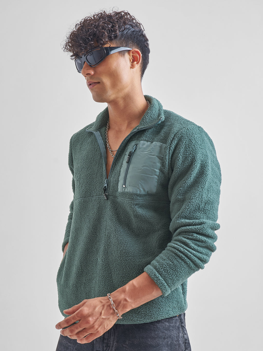 Highlander Men Green Mock Collar Pullover Sweatshirt - Green - Image 4