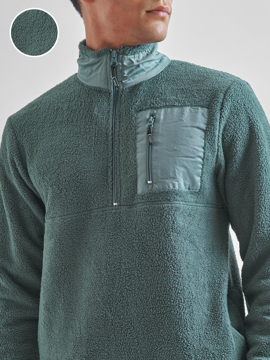 Highlander Men Green Mock Collar Pullover Sweatshirt - Green - Image 5
