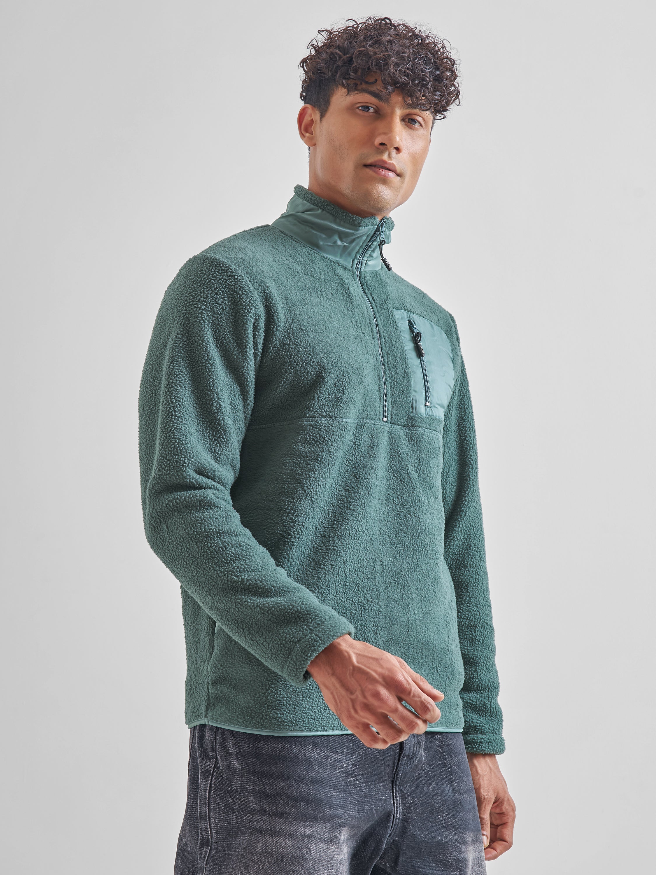 Highlander Men Green Mock Collar Pullover Sweatshirt - Green - Image 6