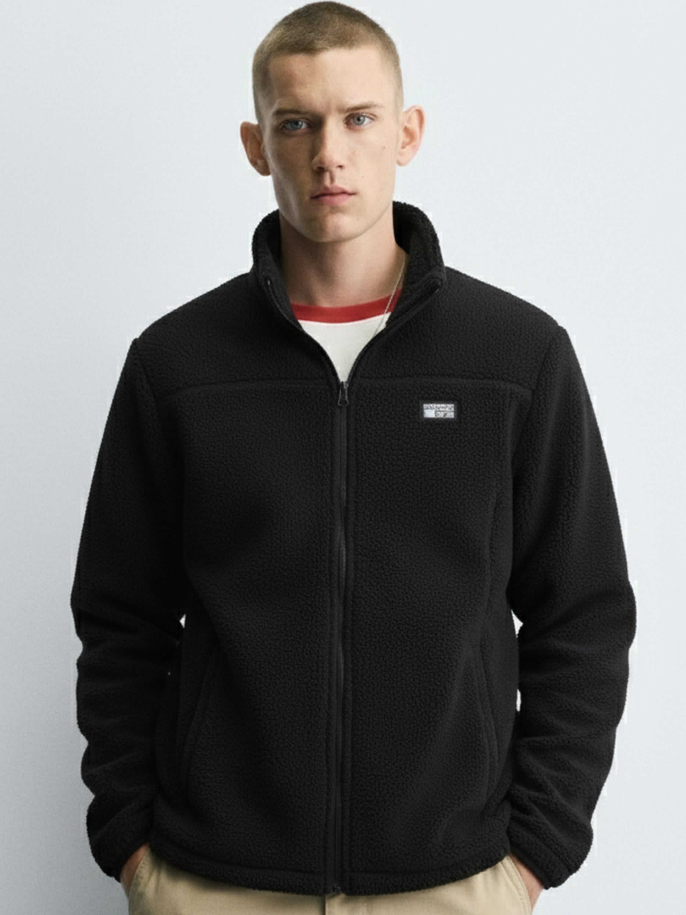 Highlander Men Black Mock Collar Front-Open Sweatshirt - Black - Image 1