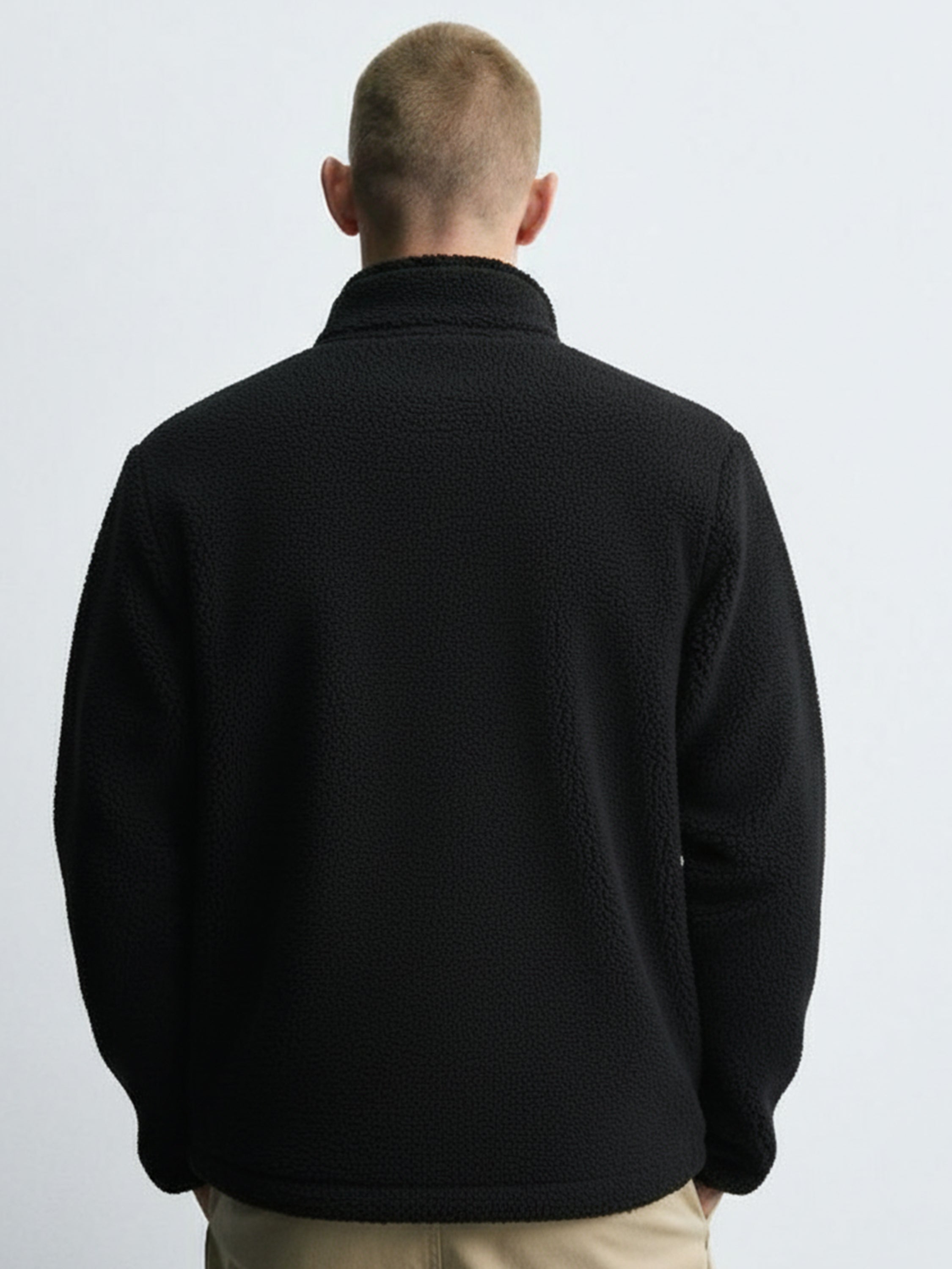 Highlander Men Black Mock Collar Front-Open Sweatshirt - Black - Image 2