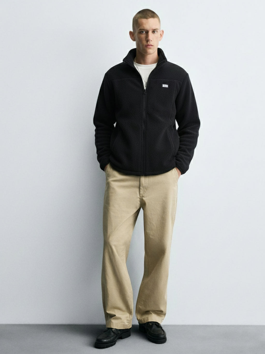 Highlander Men Black Mock Collar Front-Open Sweatshirt - Black - Image 3