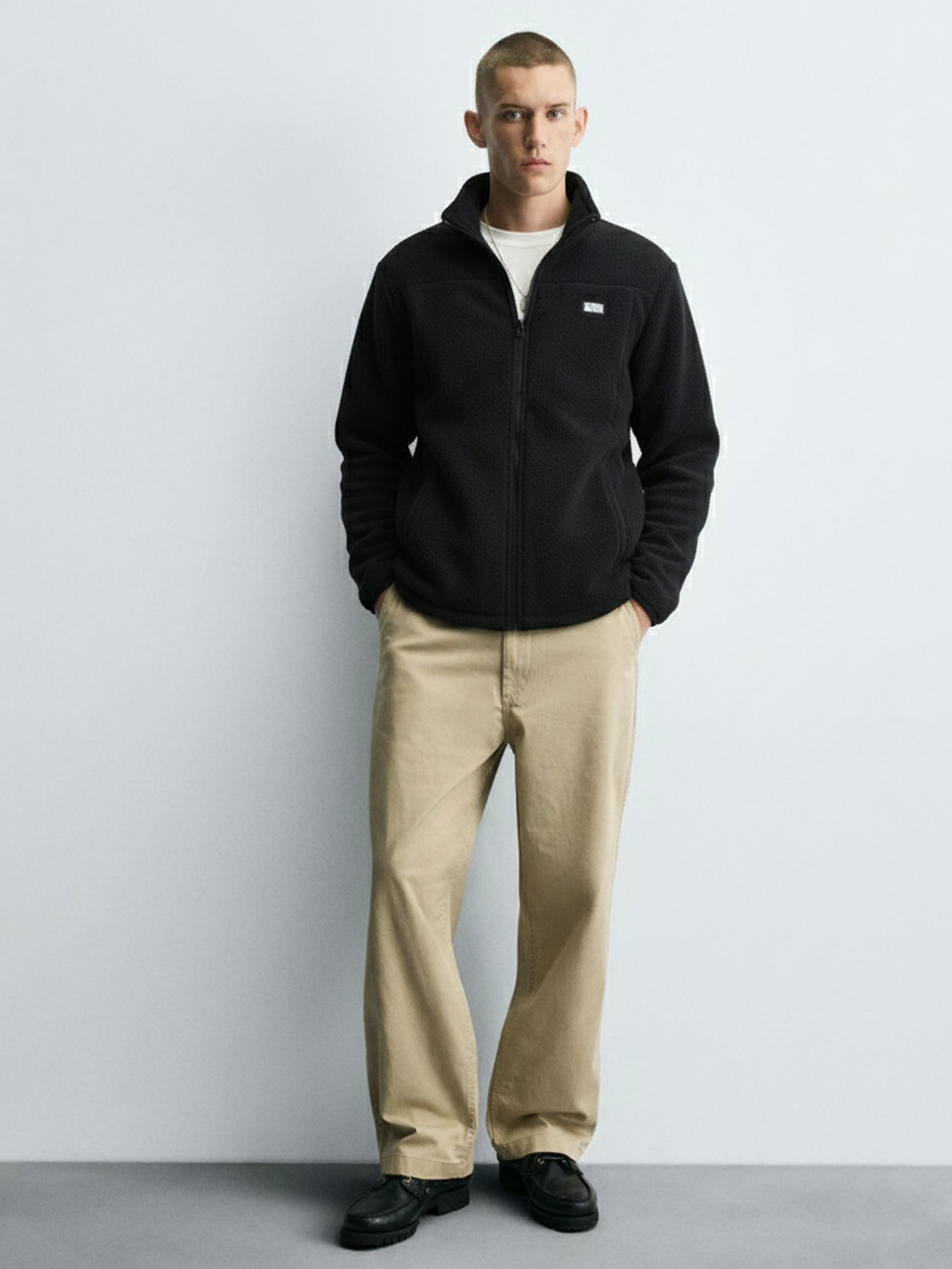 Highlander Men Black Mock Collar Front-Open Sweatshirt - Black - Image 3