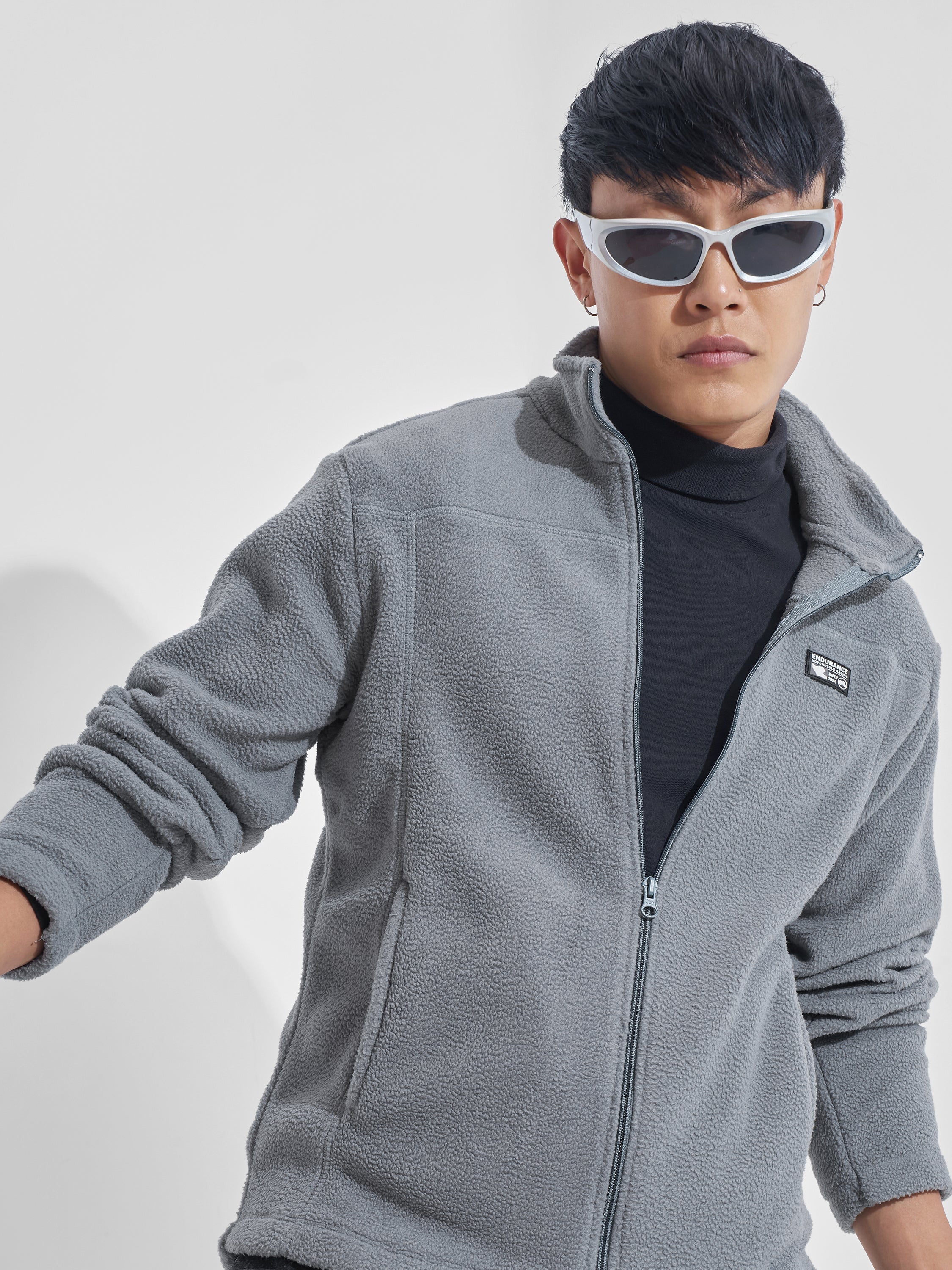 Highlander Men Grey Mock Collar Front-Open Sweatshirt - Grey - Image 1