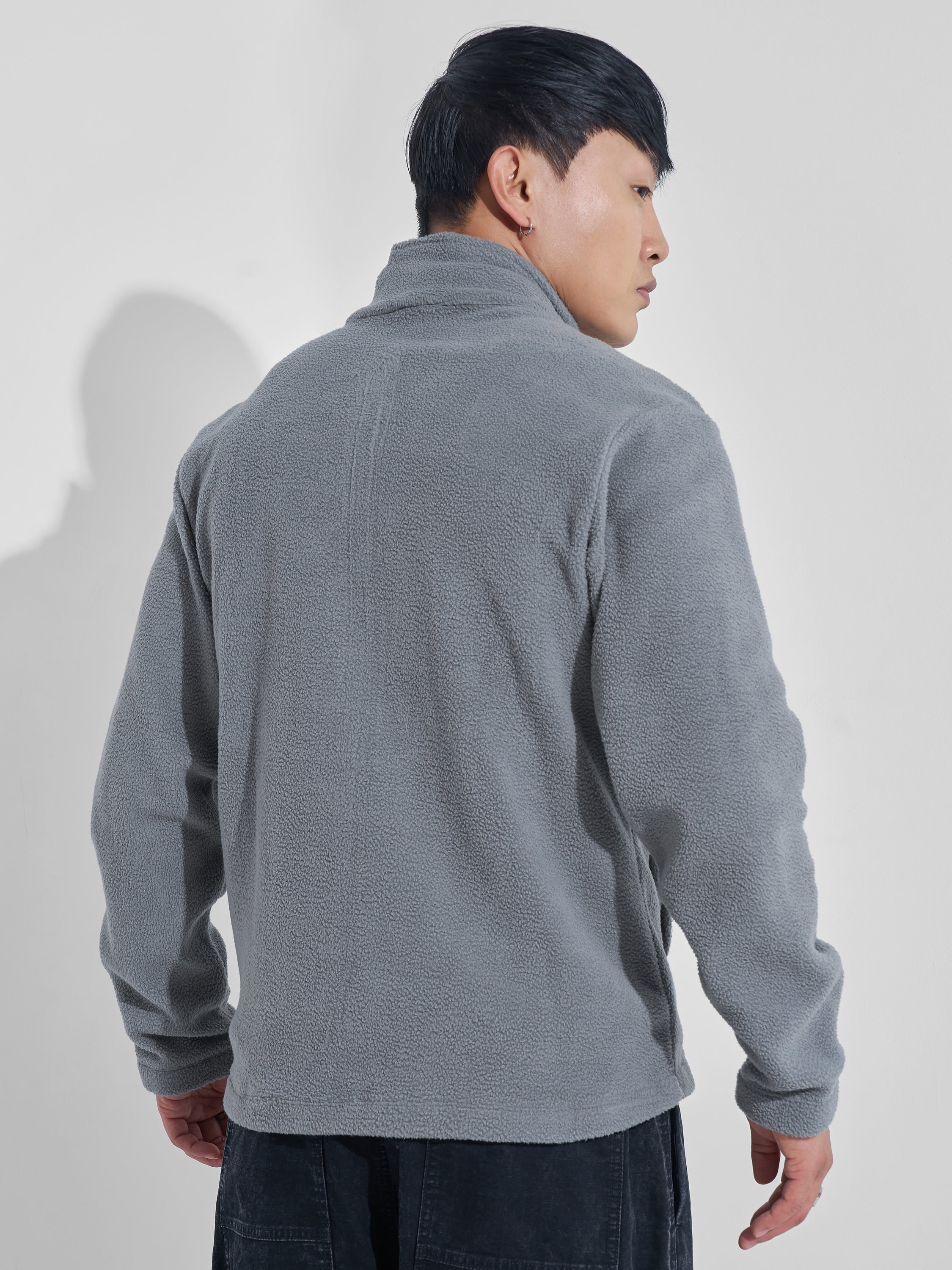 Highlander Men Grey Mock Collar Front-Open Sweatshirt - Grey - Image 3