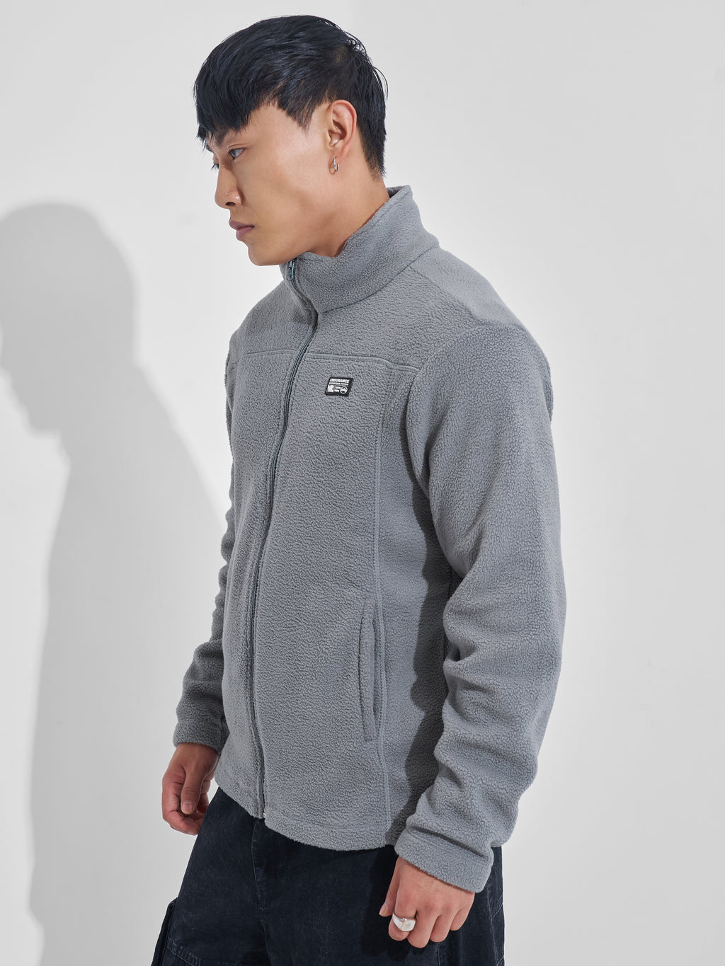 Highlander Men Grey Mock Collar Front-Open Sweatshirt - Grey - Image 4