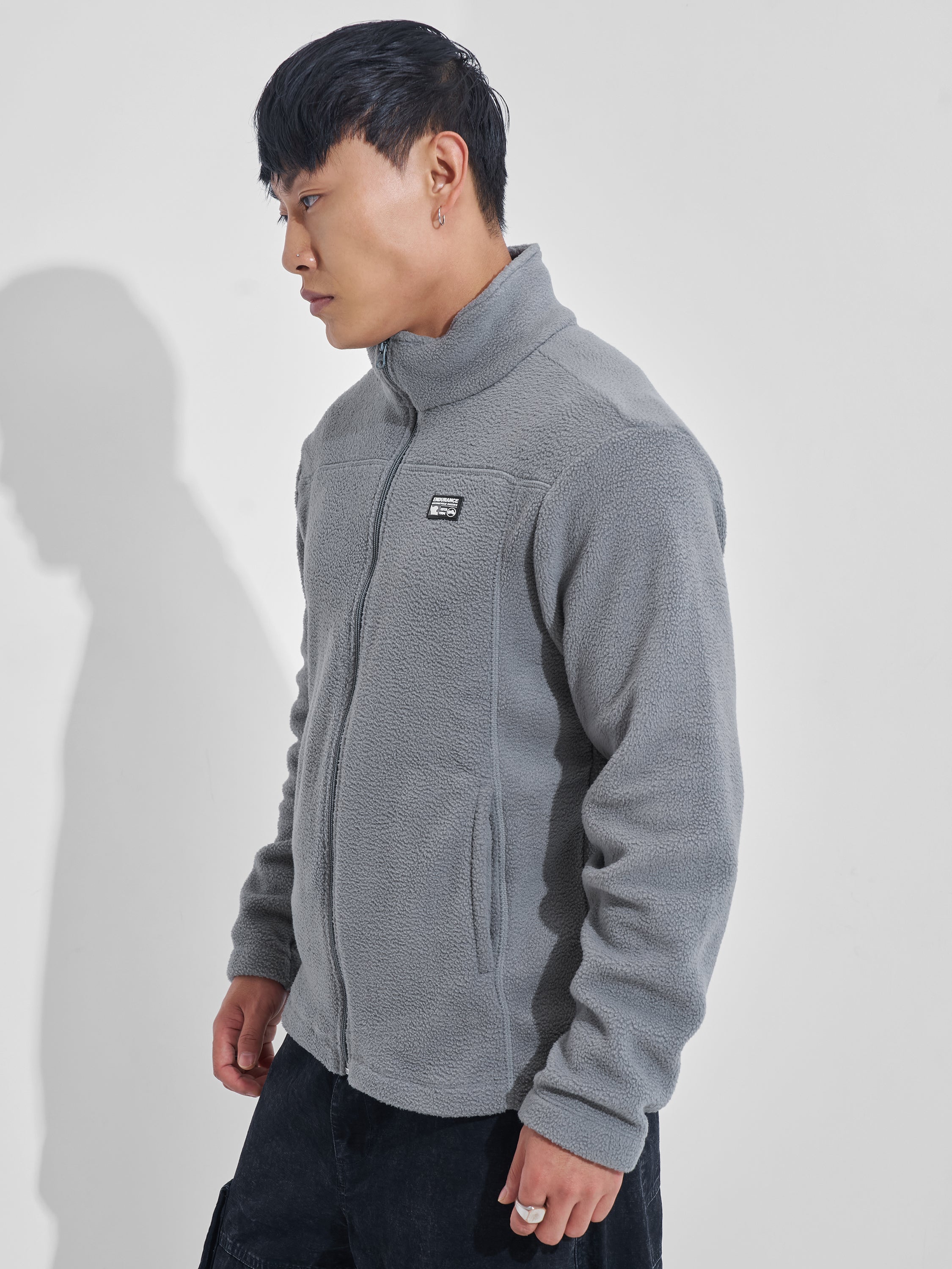Highlander Men Grey Mock Collar Front-Open Sweatshirt - Grey - Image 4