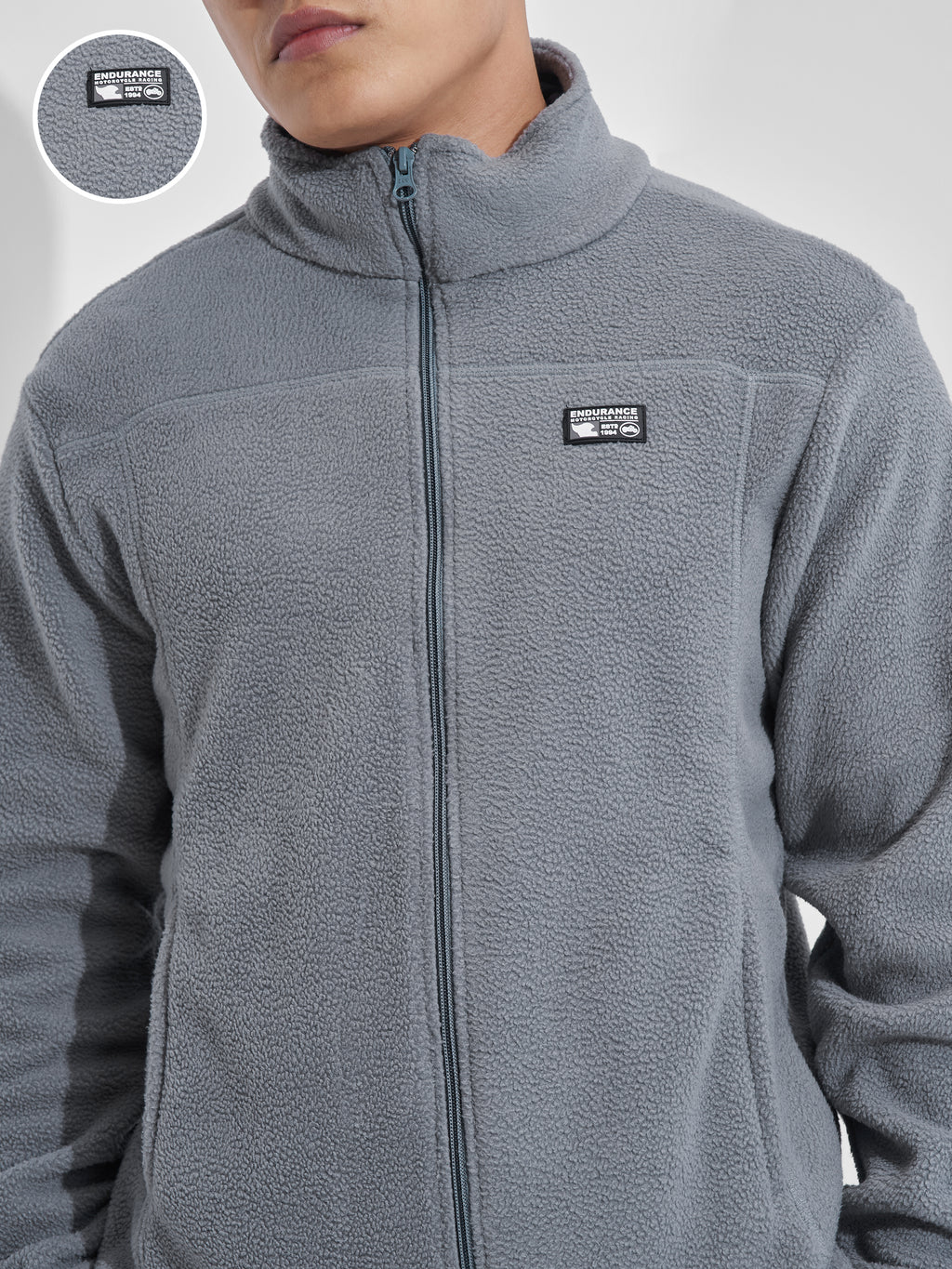 Highlander Men Grey Mock Collar Front-Open Sweatshirt - Grey - Image 5
