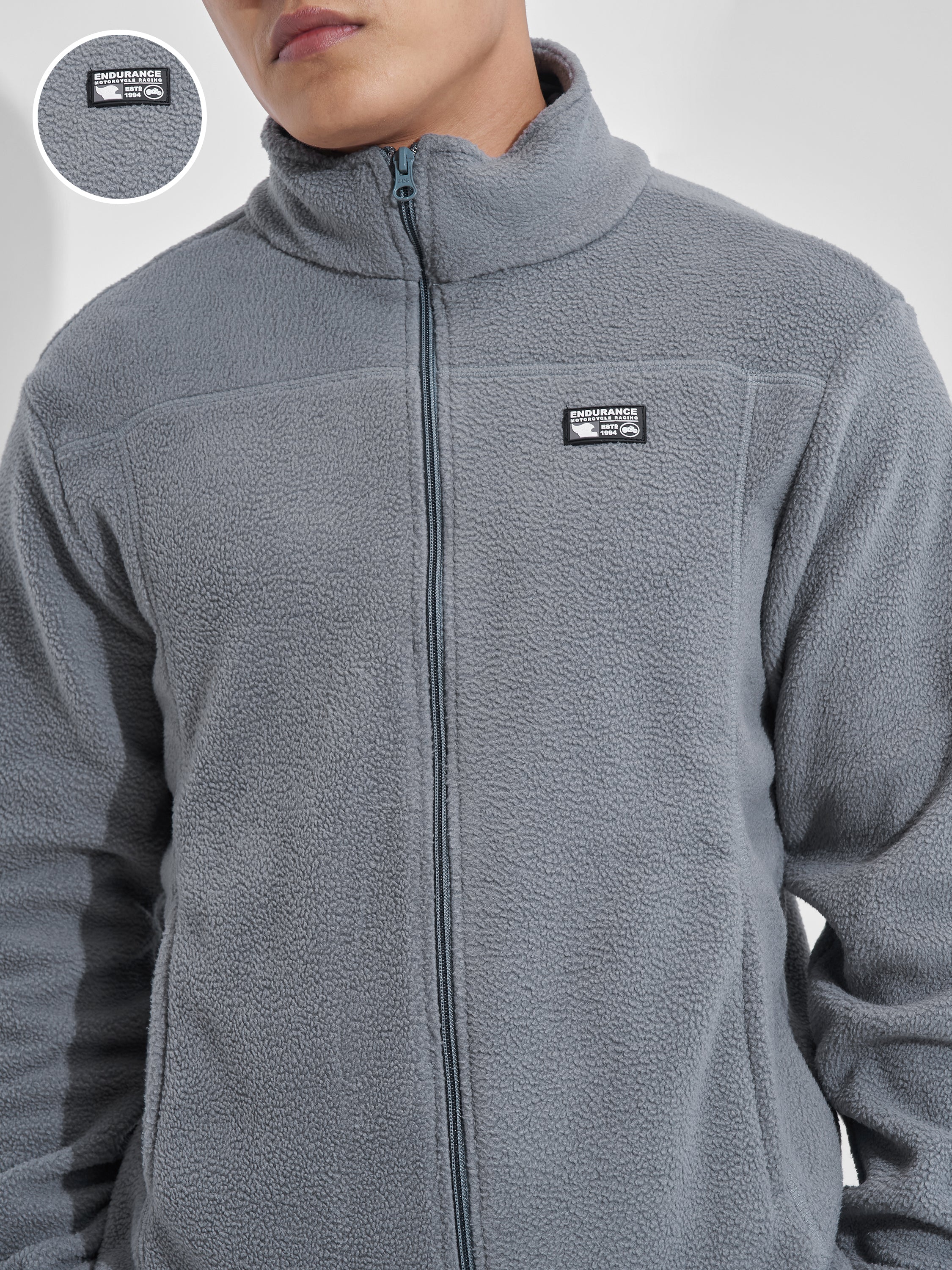 Highlander Men Grey Mock Collar Front-Open Sweatshirt - Grey - Image 5