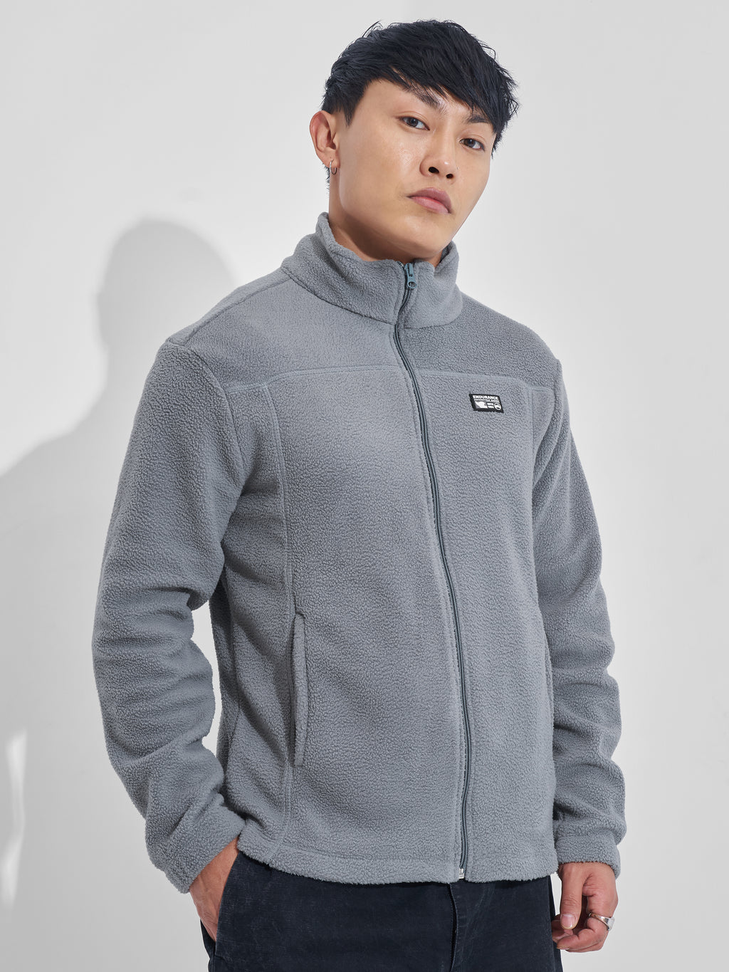 Highlander Men Grey Mock Collar Front-Open Sweatshirt - Grey - Image 6