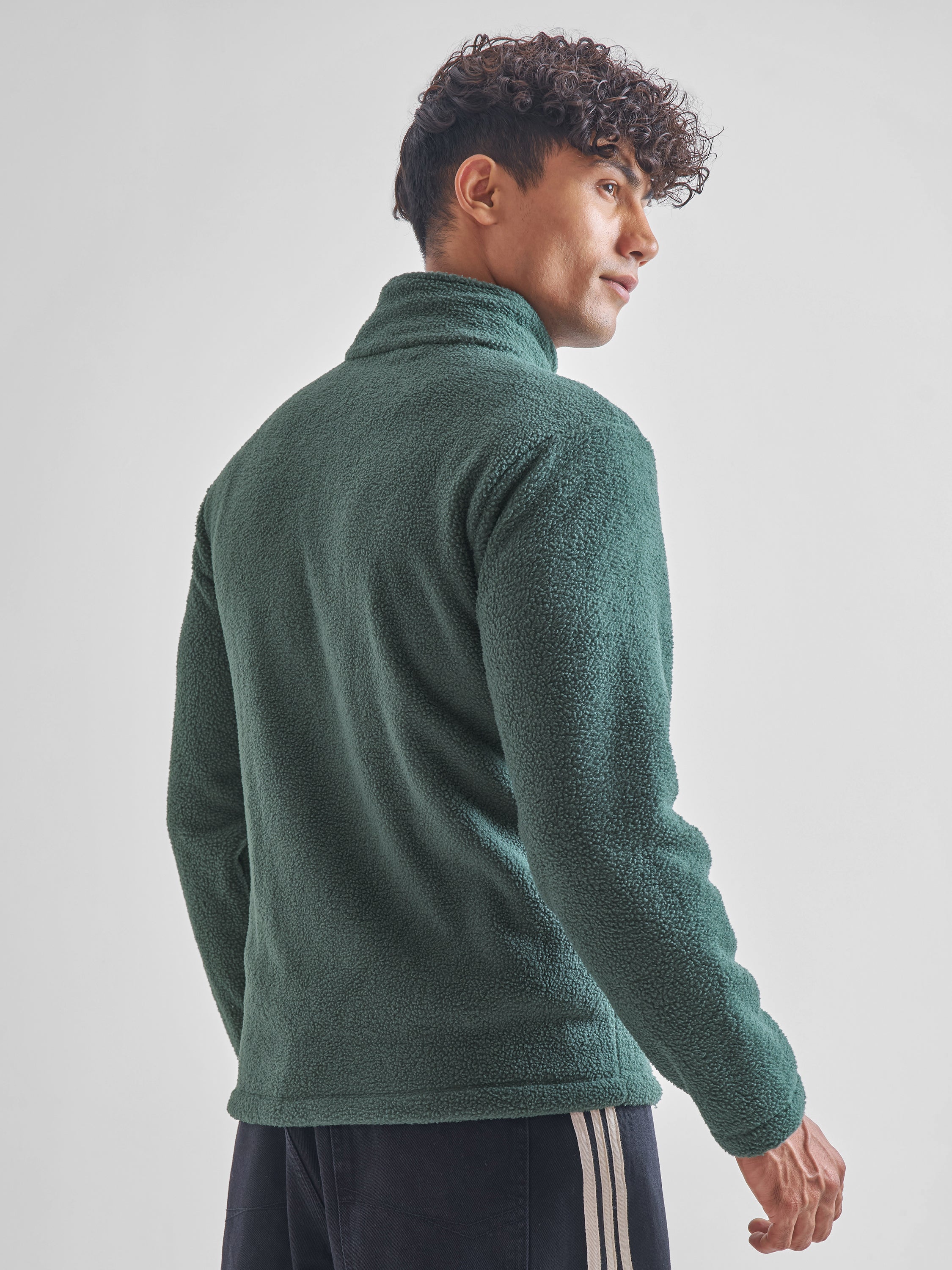 Highlander Men Green Mock Collar Front-Open Sweatshirt - Green - Image 3