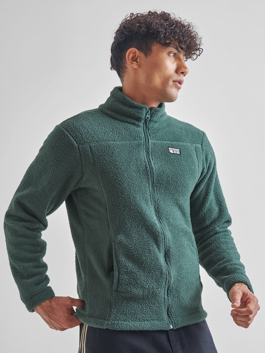 Highlander Men Green Mock Collar Front-Open Sweatshirt - Green - Image 6