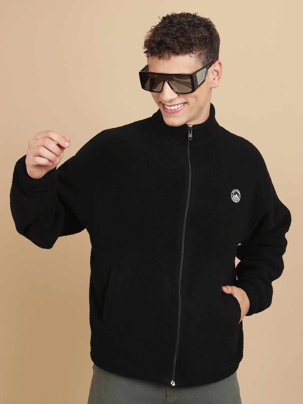 Highlander Men Black Mock Collar Front-Open Sweatshirt - Black - Image 1