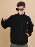 Highlander Men Black Mock Collar Front-Open Sweatshirt - Black - Image 1