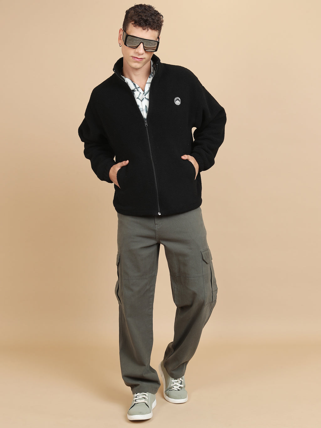 Highlander Men Black Mock Collar Front-Open Sweatshirt - Black - Image 2