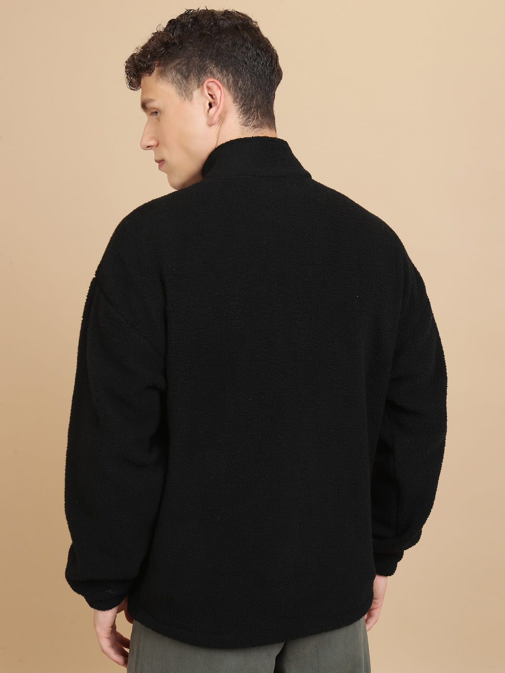 Highlander Men Black Mock Collar Front-Open Sweatshirt - Black - Image 3