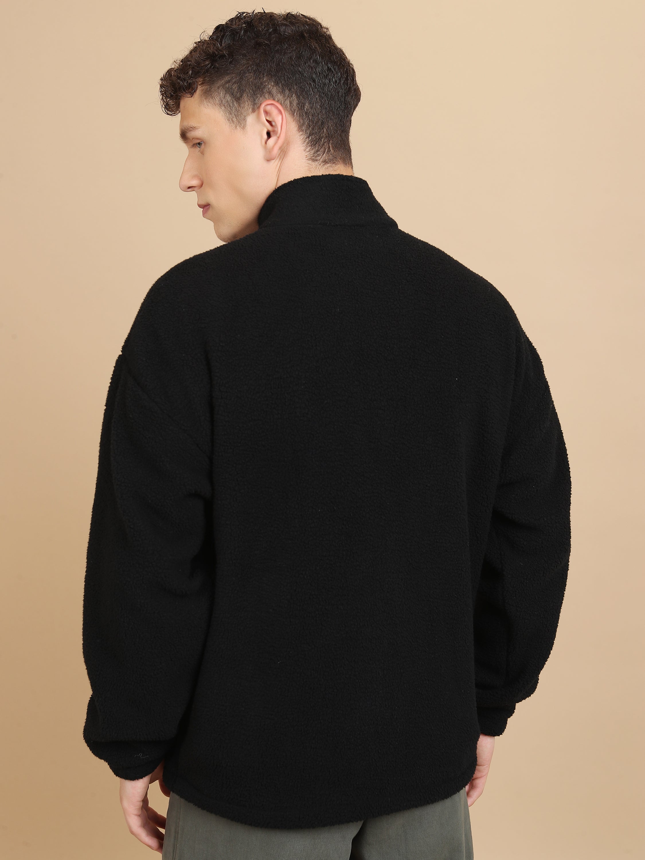 Highlander Men Black Mock Collar Front-Open Sweatshirt - Black - Image 3