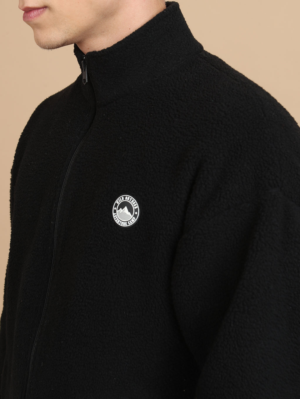 Highlander Men Black Mock Collar Front-Open Sweatshirt - Black - Image 5