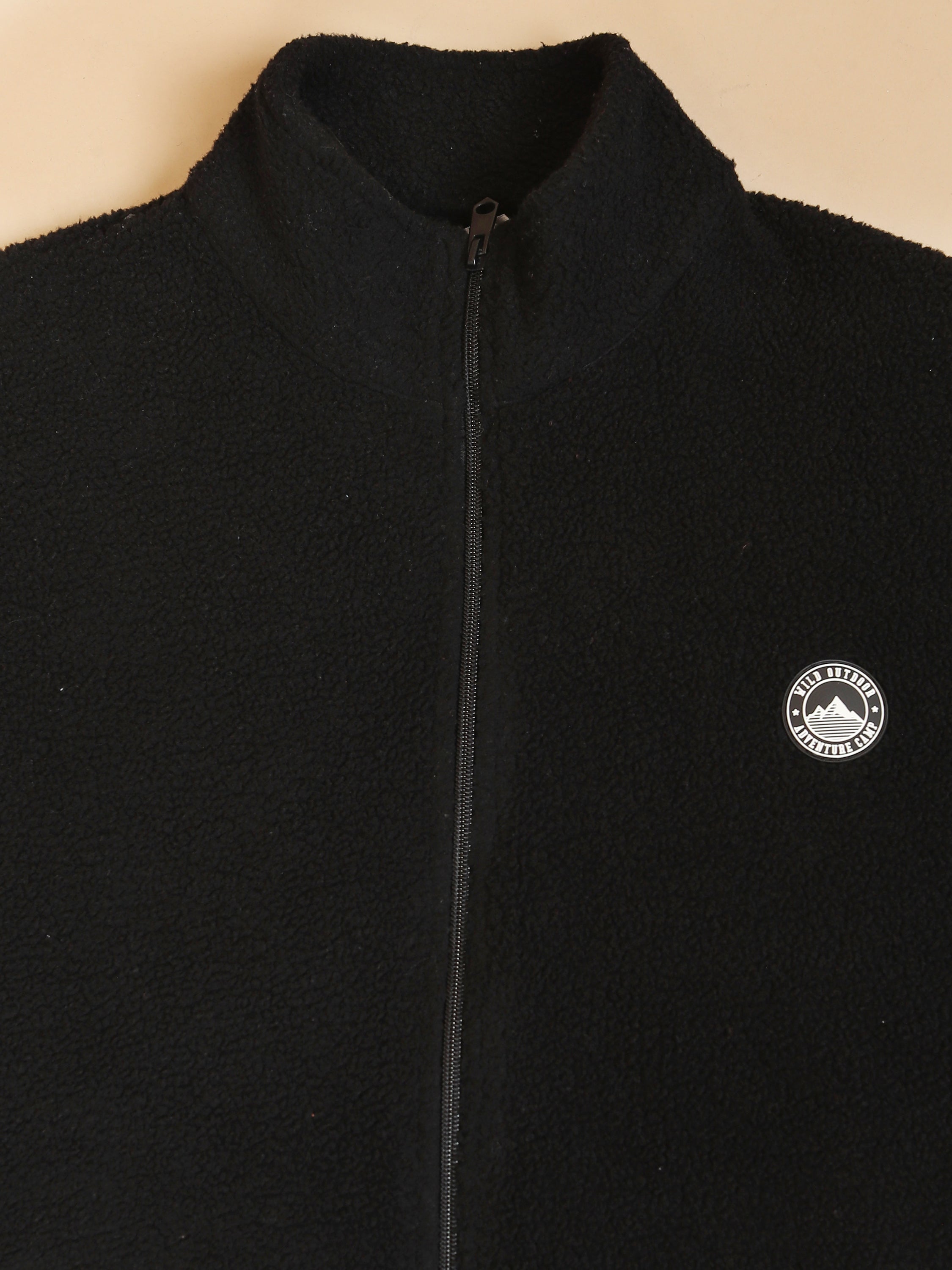 Highlander Men Black Mock Collar Front-Open Sweatshirt - Black - Image 7