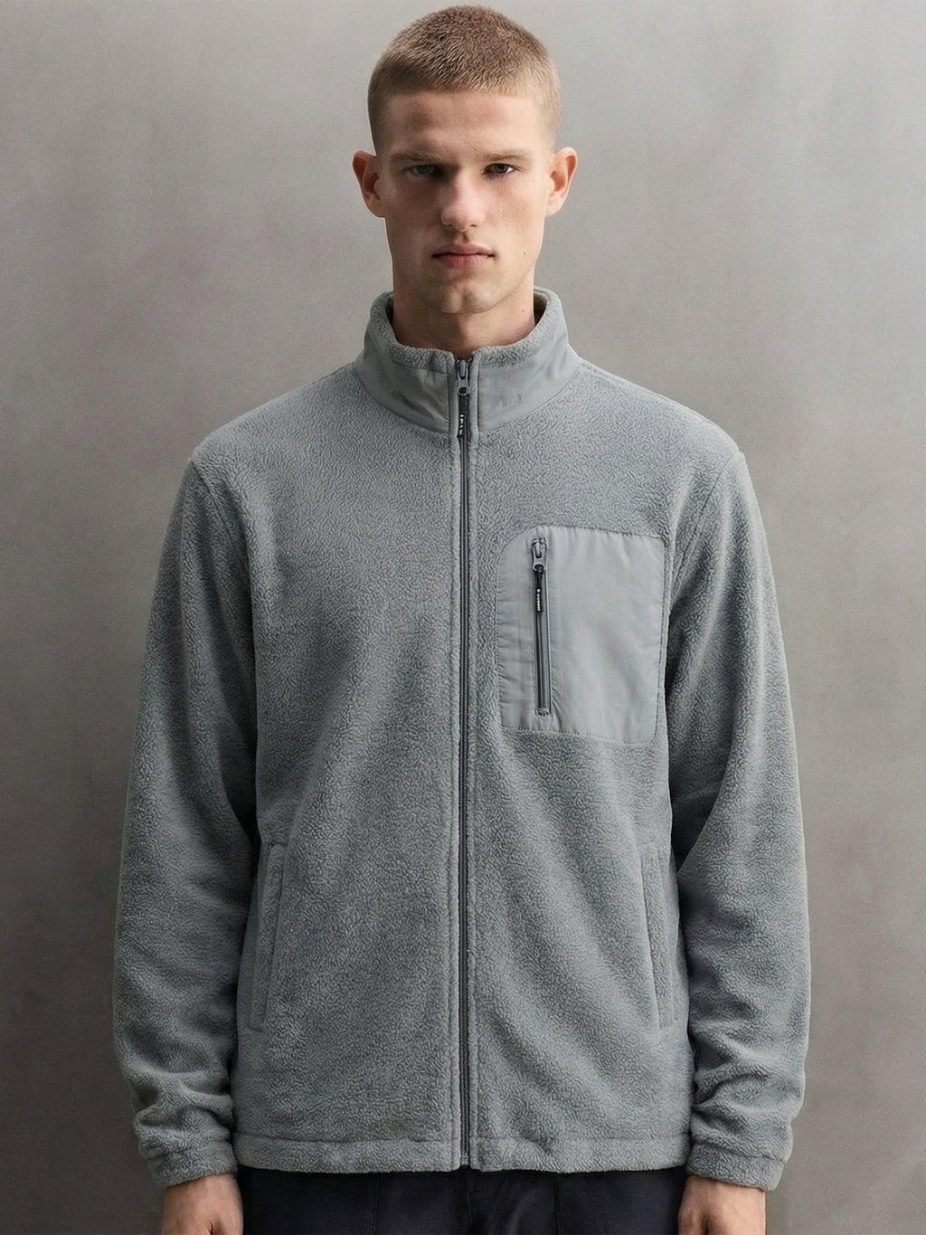 Highlander Men Grey Mock Collar Front-Open Sweatshirt - Grey - Image 1