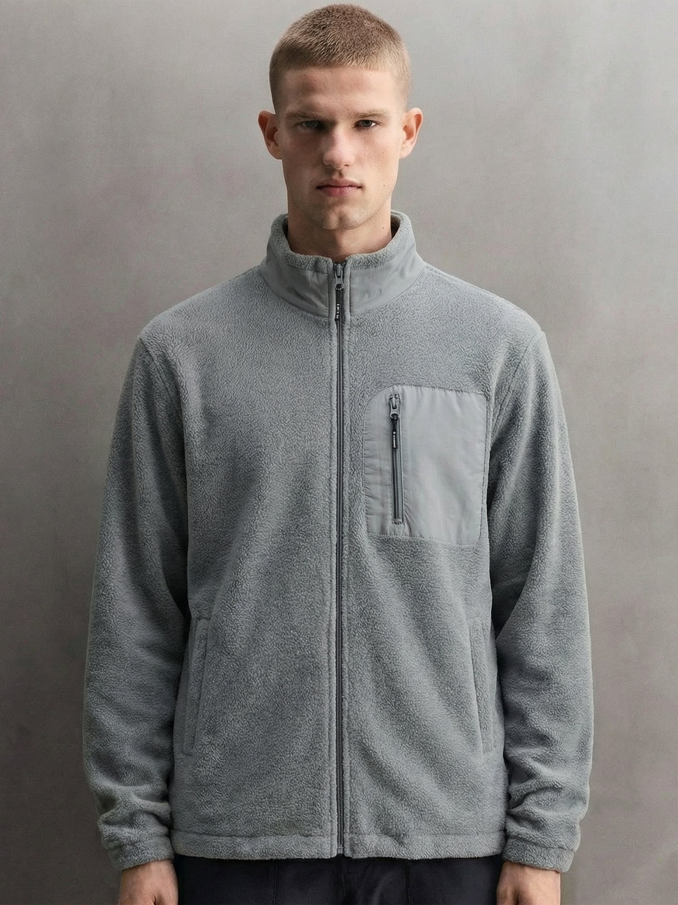 Highlander Men Grey Mock Collar Front-Open Sweatshirt - Grey - Image 1