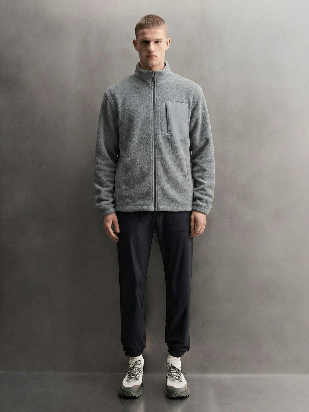 Highlander Men Grey Mock Collar Front-Open Sweatshirt - Grey - Image 2