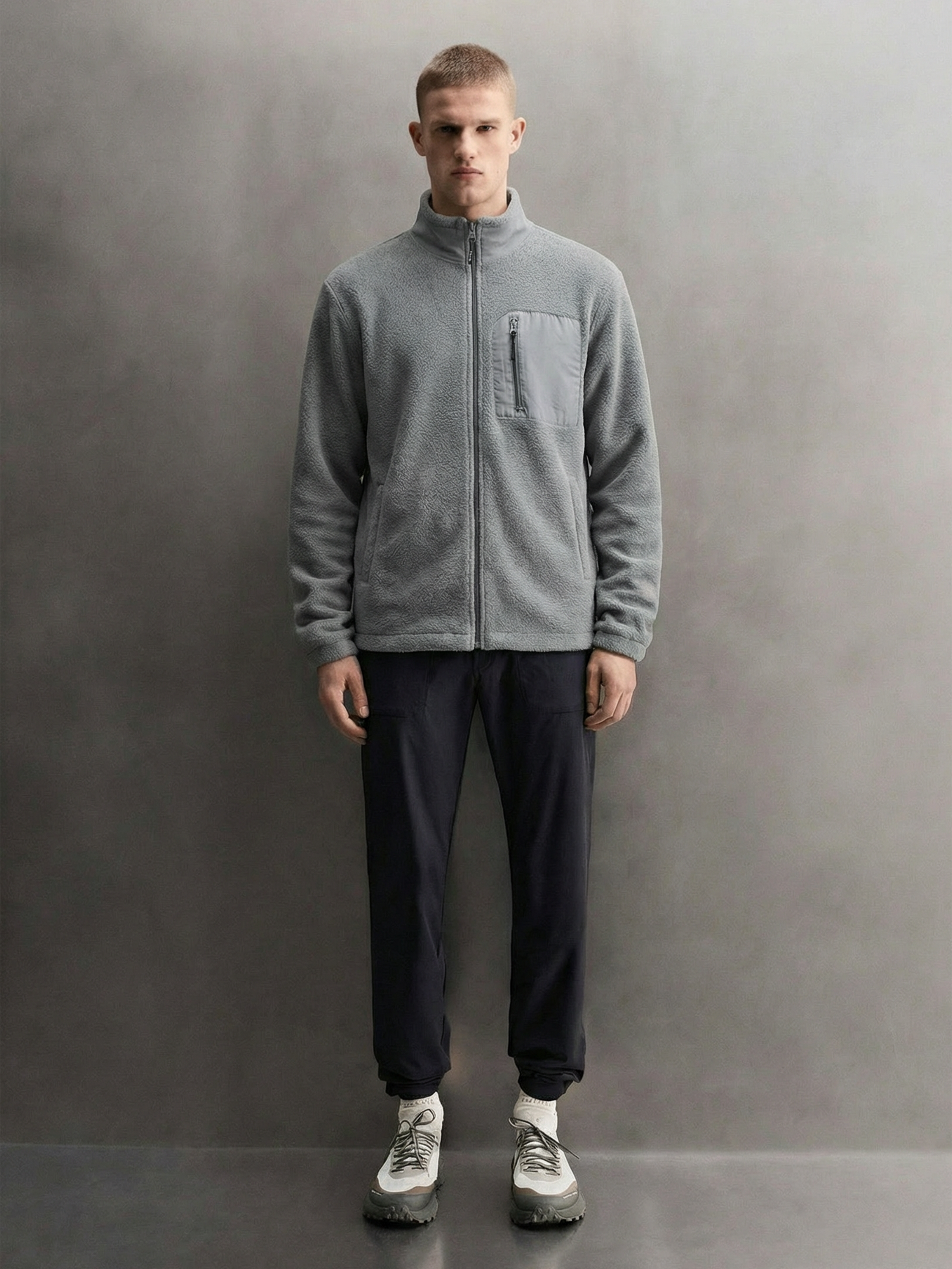 Highlander Men Grey Mock Collar Front-Open Sweatshirt - Grey - Image 2