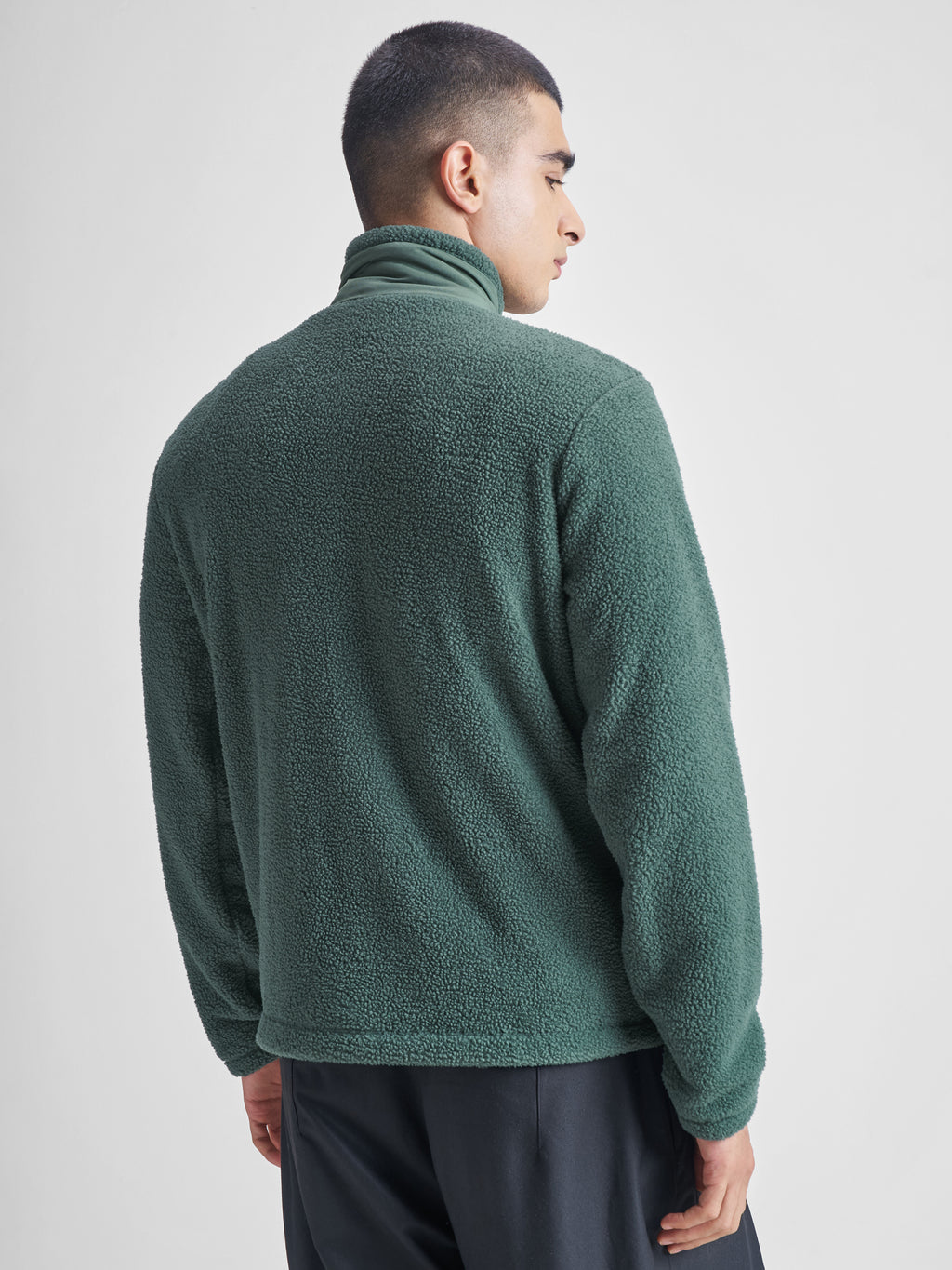 Highlander Men Green Mock Collar Front-Open Sweatshirt - Green - Image 3