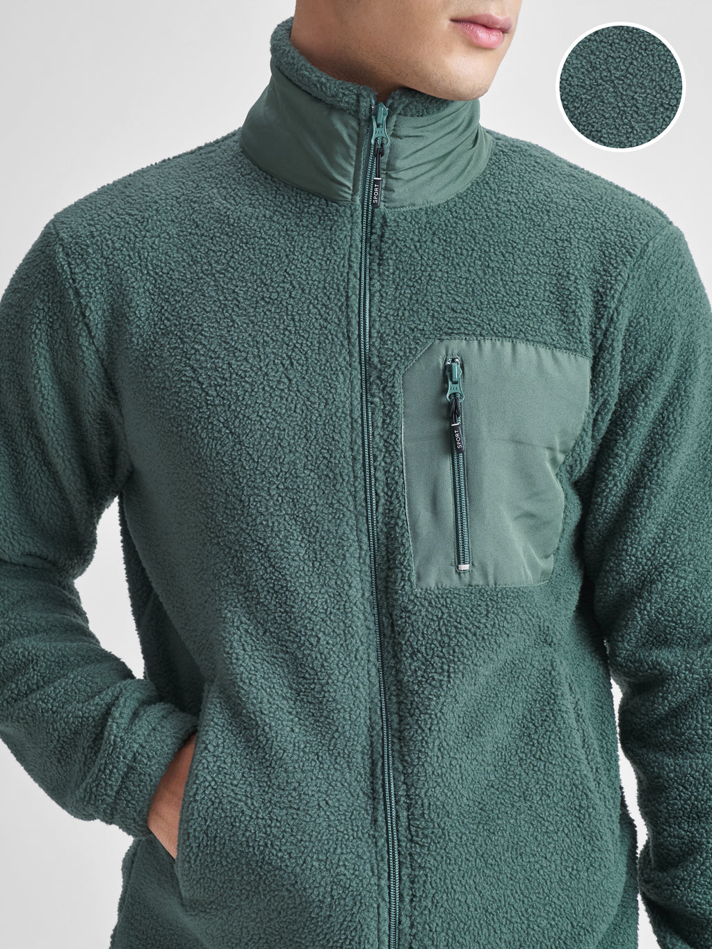 Highlander Men Green Mock Collar Front-Open Sweatshirt - Green - Image 5