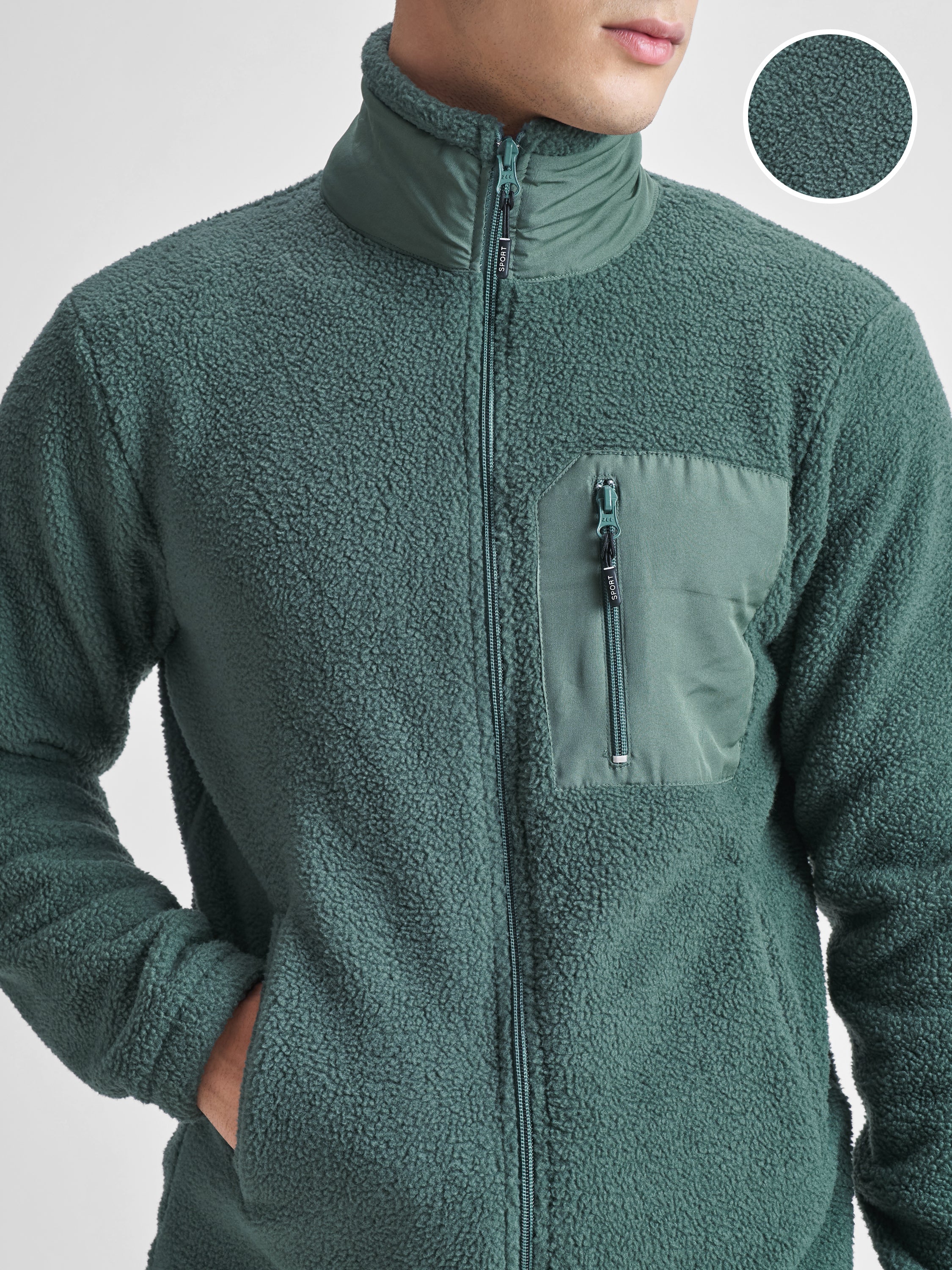 Highlander Men Green Mock Collar Front-Open Sweatshirt - Green - Image 5