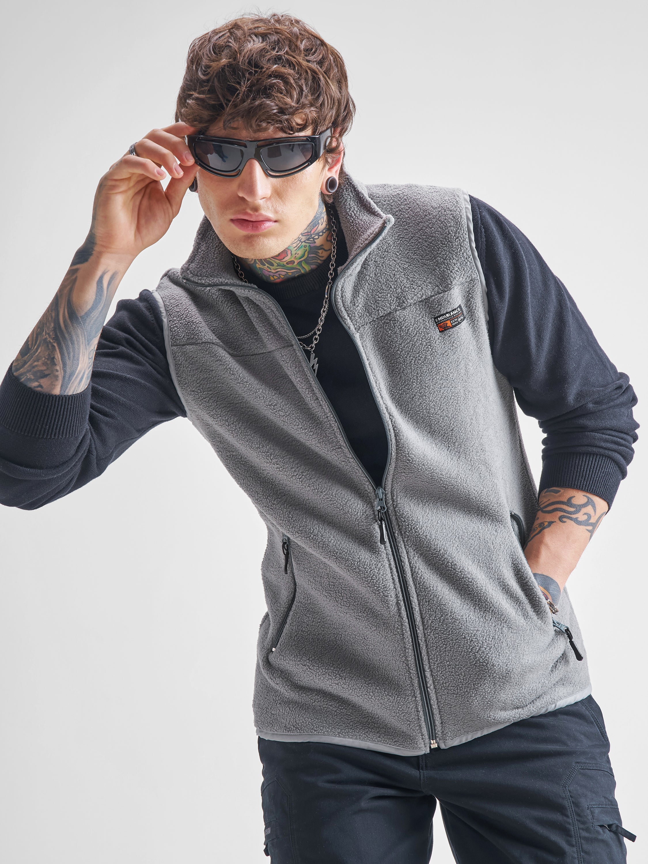 Highlander Men Grey Mock Collar Front-Open Sweatshirt - Grey - Image 1