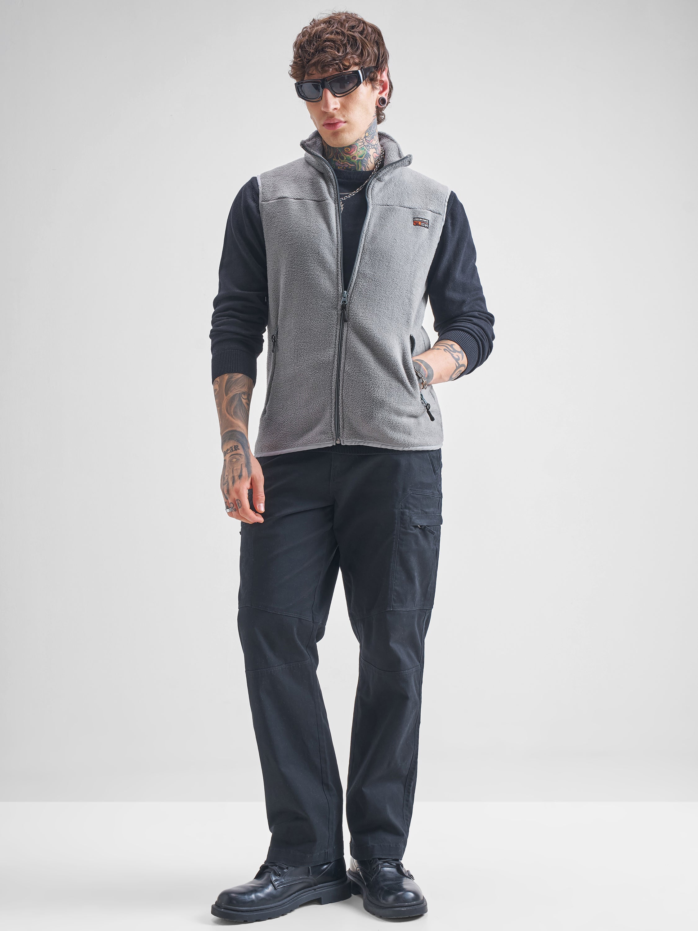 Highlander Men Grey Mock Collar Front-Open Sweatshirt - Grey - Image 2