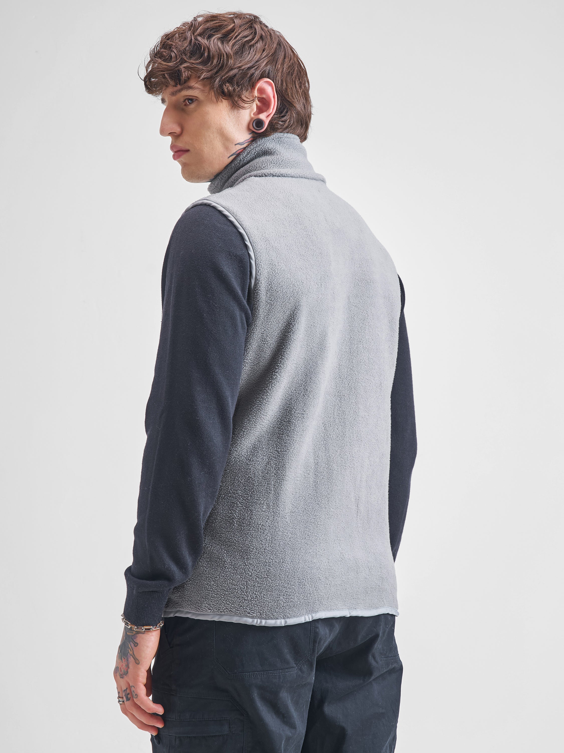Highlander Men Grey Mock Collar Front-Open Sweatshirt - Grey - Image 3