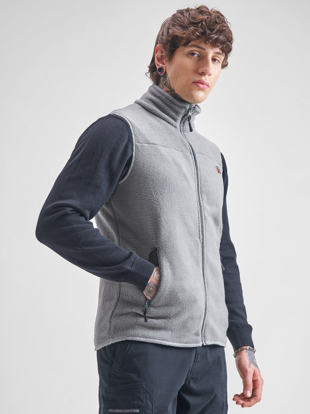 Highlander Men Grey Mock Collar Front-Open Sweatshirt - Grey - Image 6