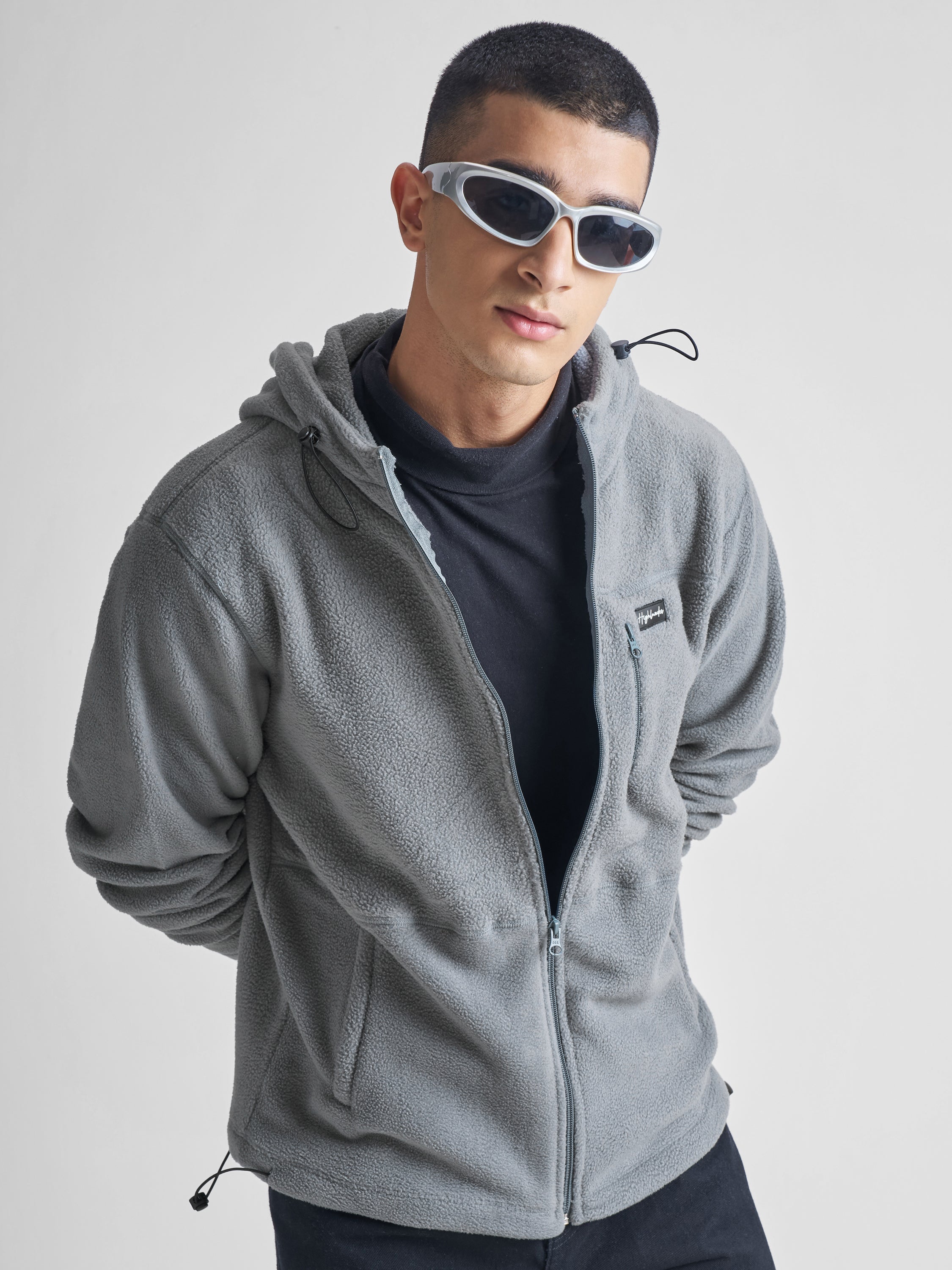 Highlander Men Grey Hooded Front-Open Sweatshirt - Grey - Image 1