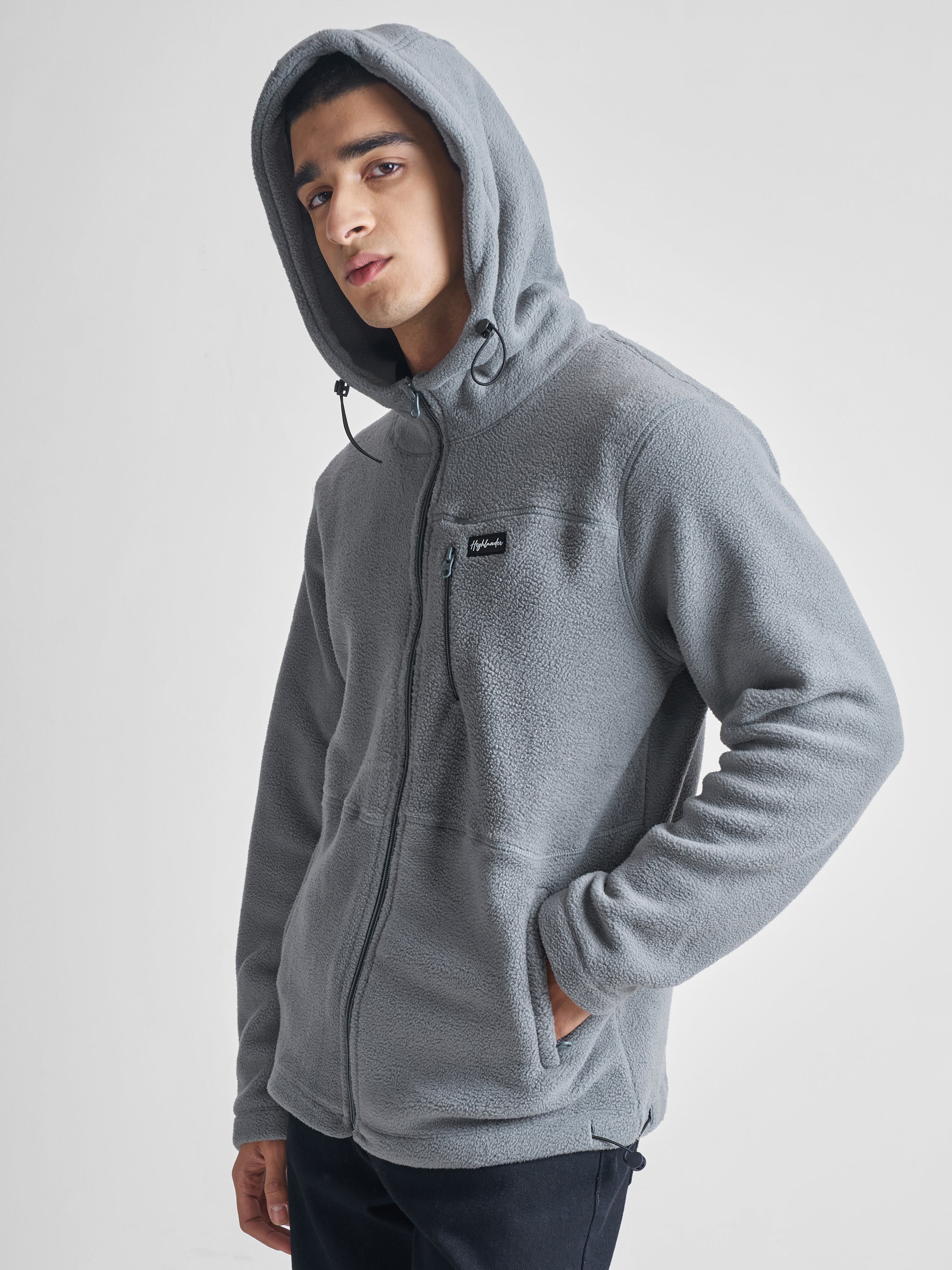 Highlander Men Grey Hooded Front-Open Sweatshirt - Grey - Image 4