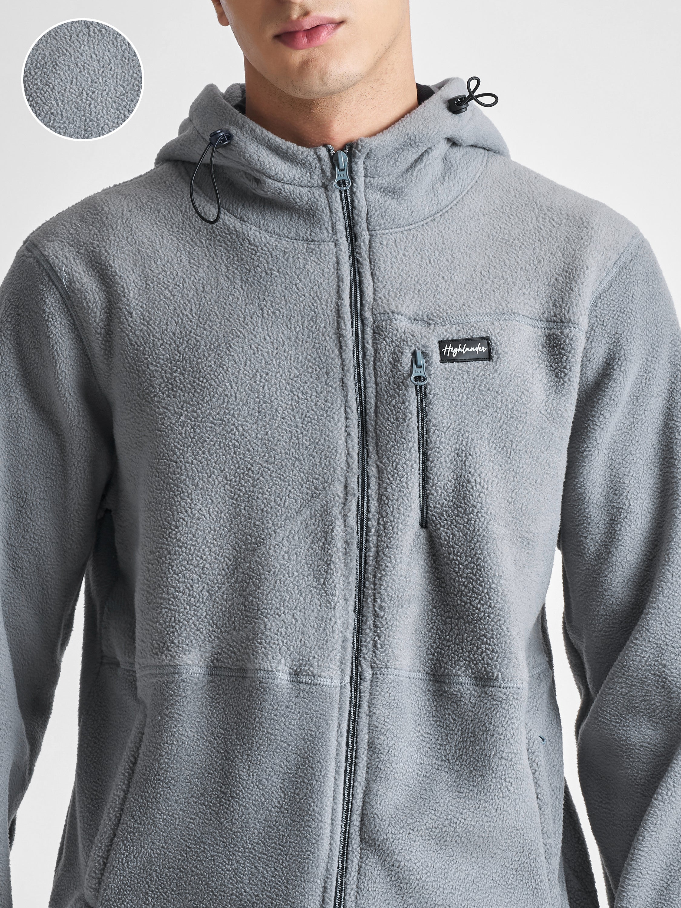 Highlander Men Grey Hooded Front-Open Sweatshirt - Grey - Image 5