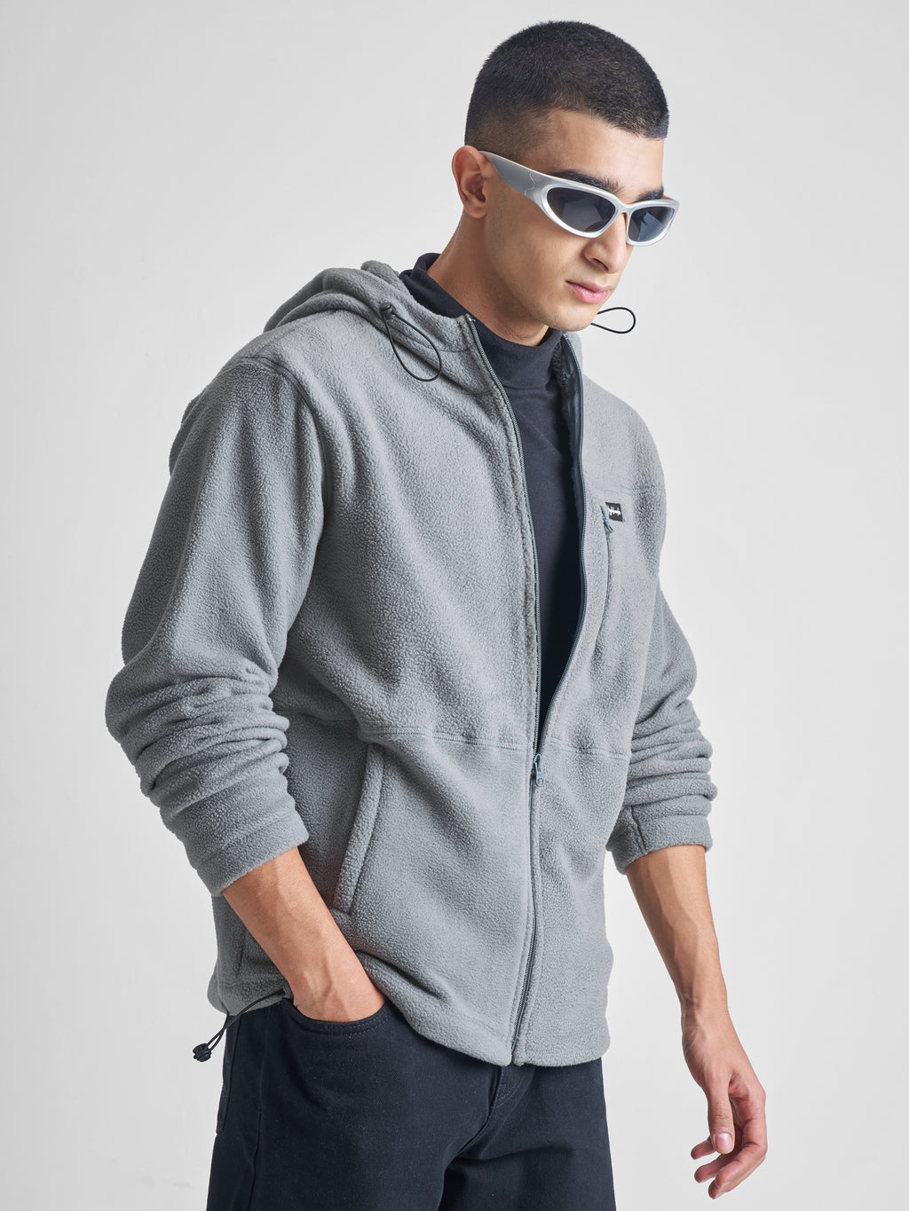 Highlander Men Grey Hooded Front-Open Sweatshirt - Grey - Image 6