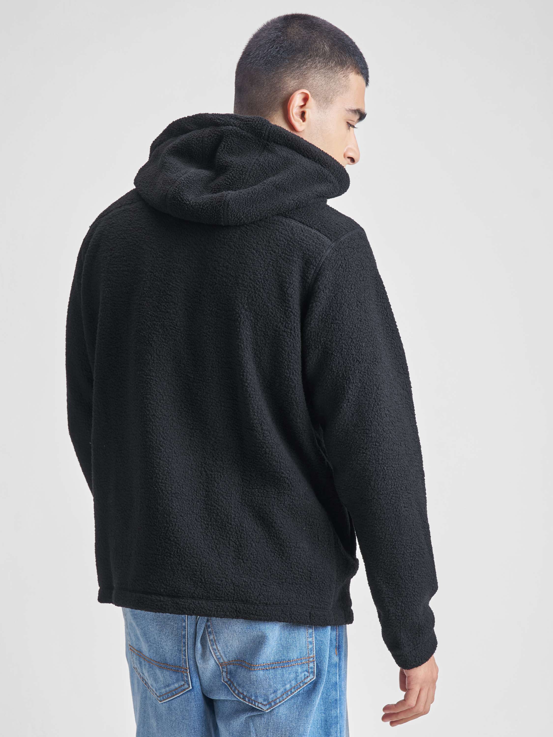 Highlander Men Black Hooded Front-Open Sweatshirt - Black - Image 3