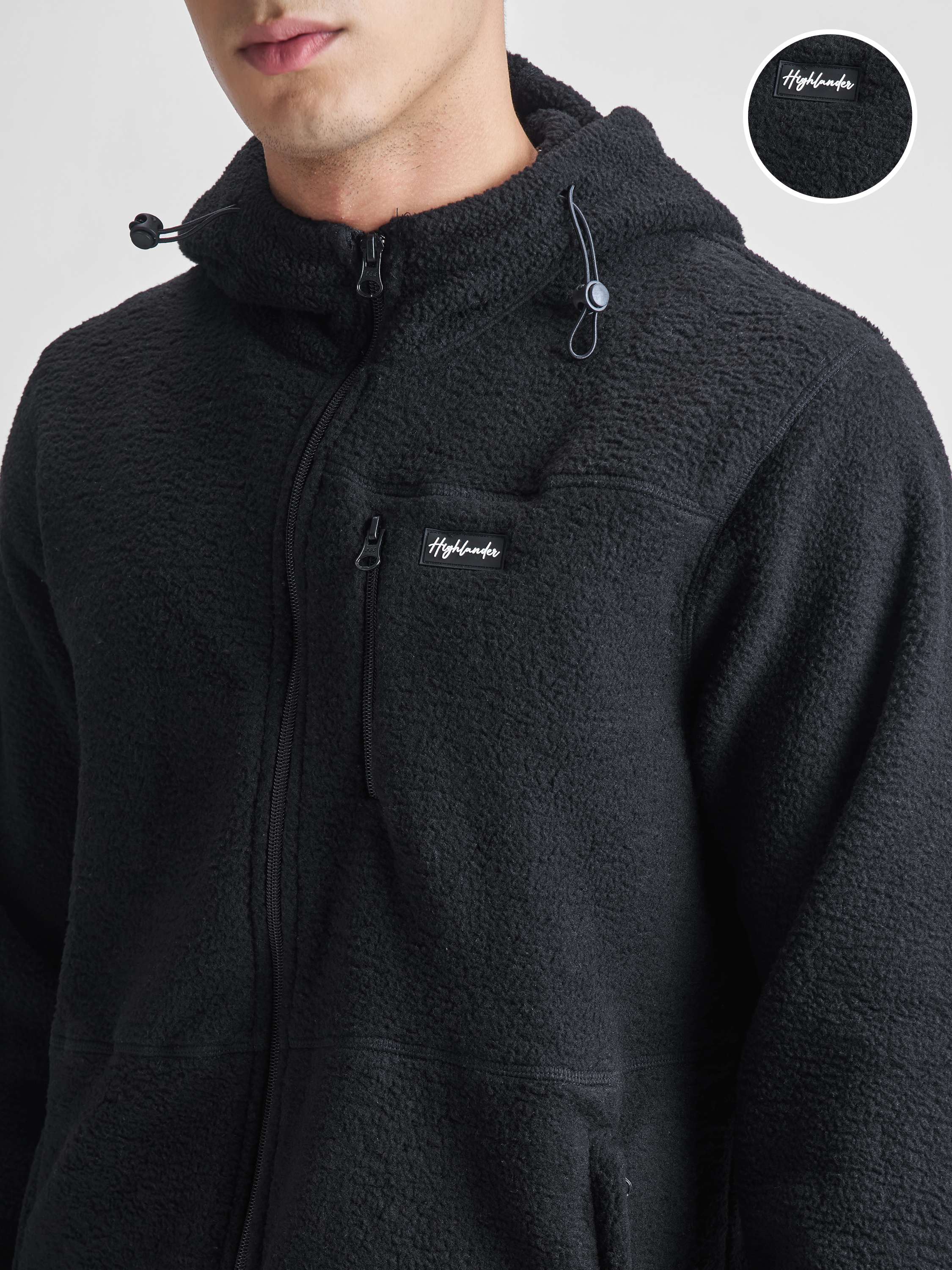 Highlander Men Black Hooded Front-Open Sweatshirt - Black - Image 5
