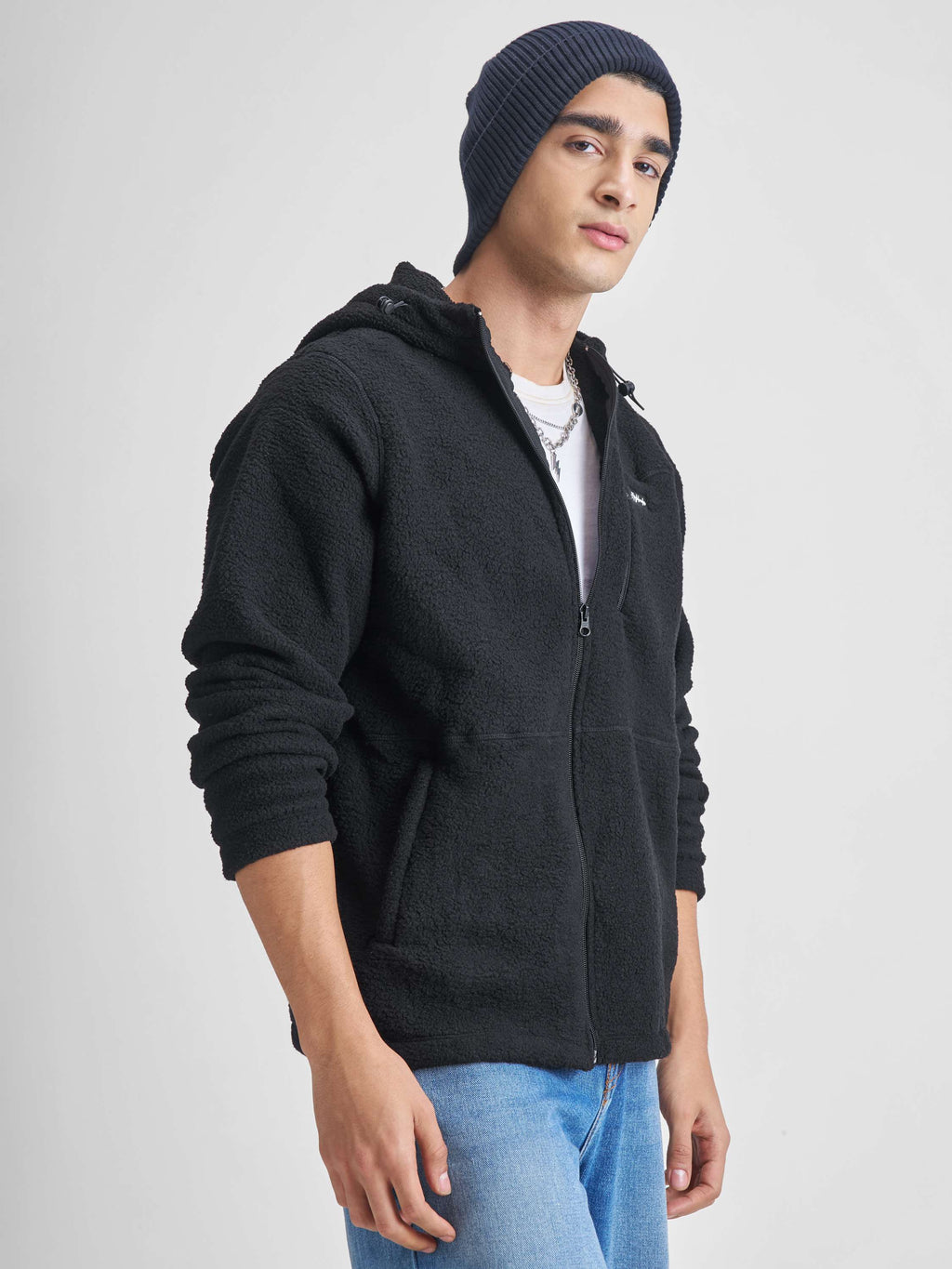 Highlander Men Black Hooded Front-Open Sweatshirt - Black - Image 6