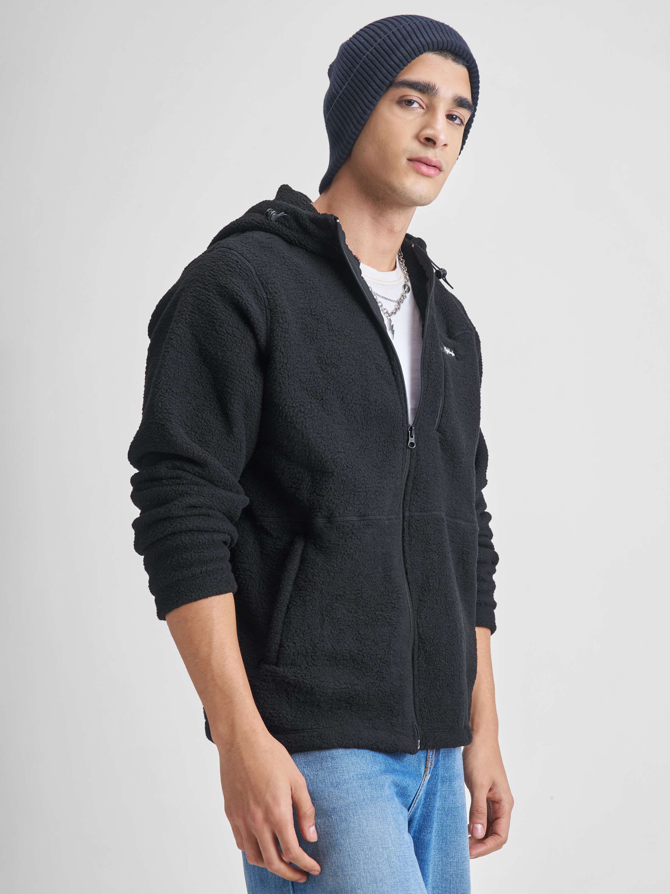 Highlander Men Black Hooded Front-Open Sweatshirt - Black - Image 6