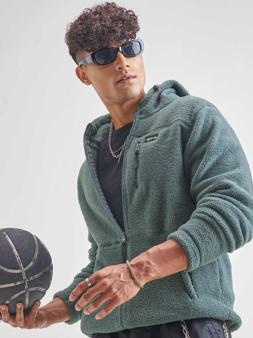 Highlander Men Green Hooded Front-Open Sweatshirt - Green - Image 1