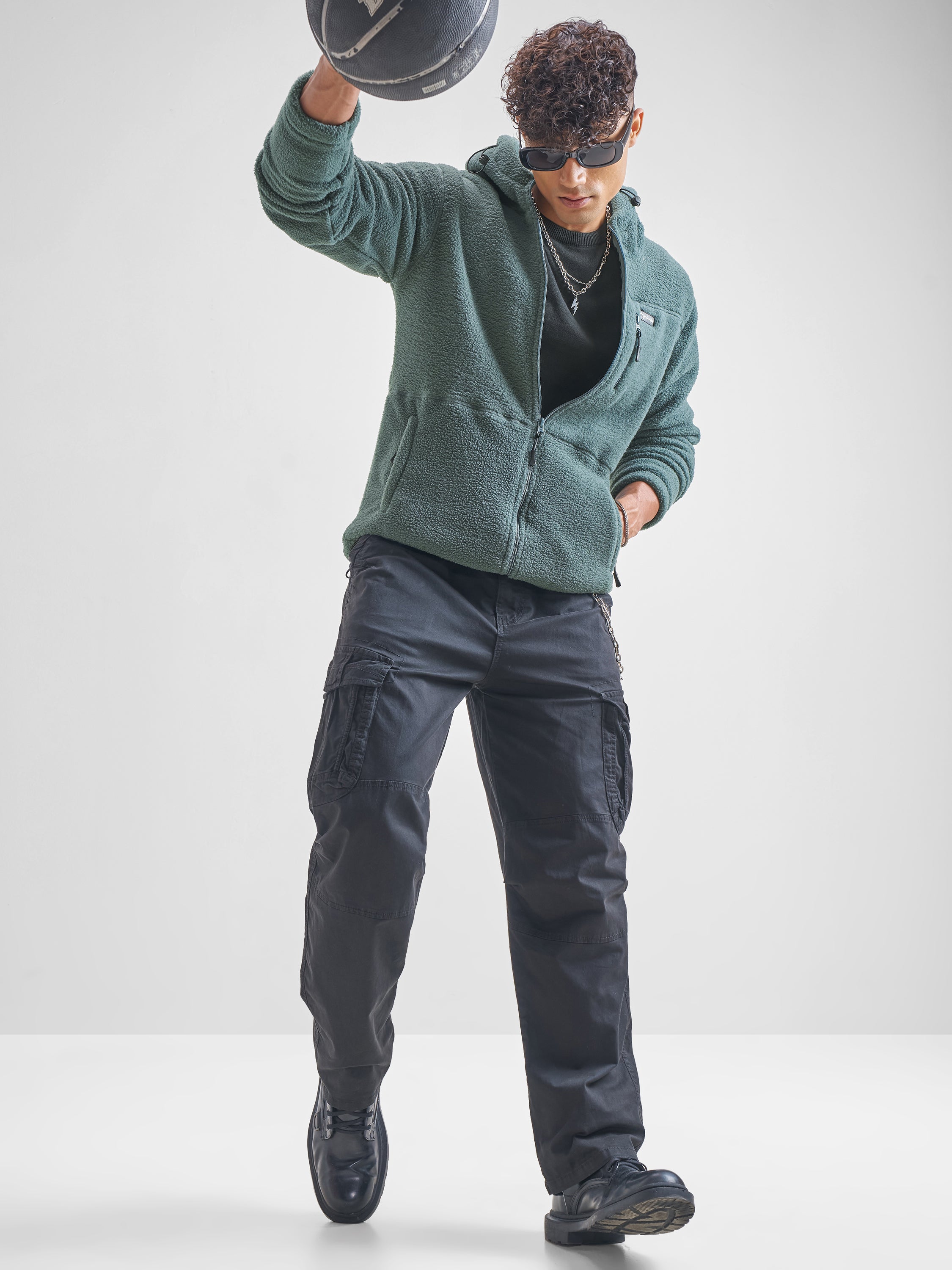 Highlander Men Green Hooded Front-Open Sweatshirt - Green - Image 2