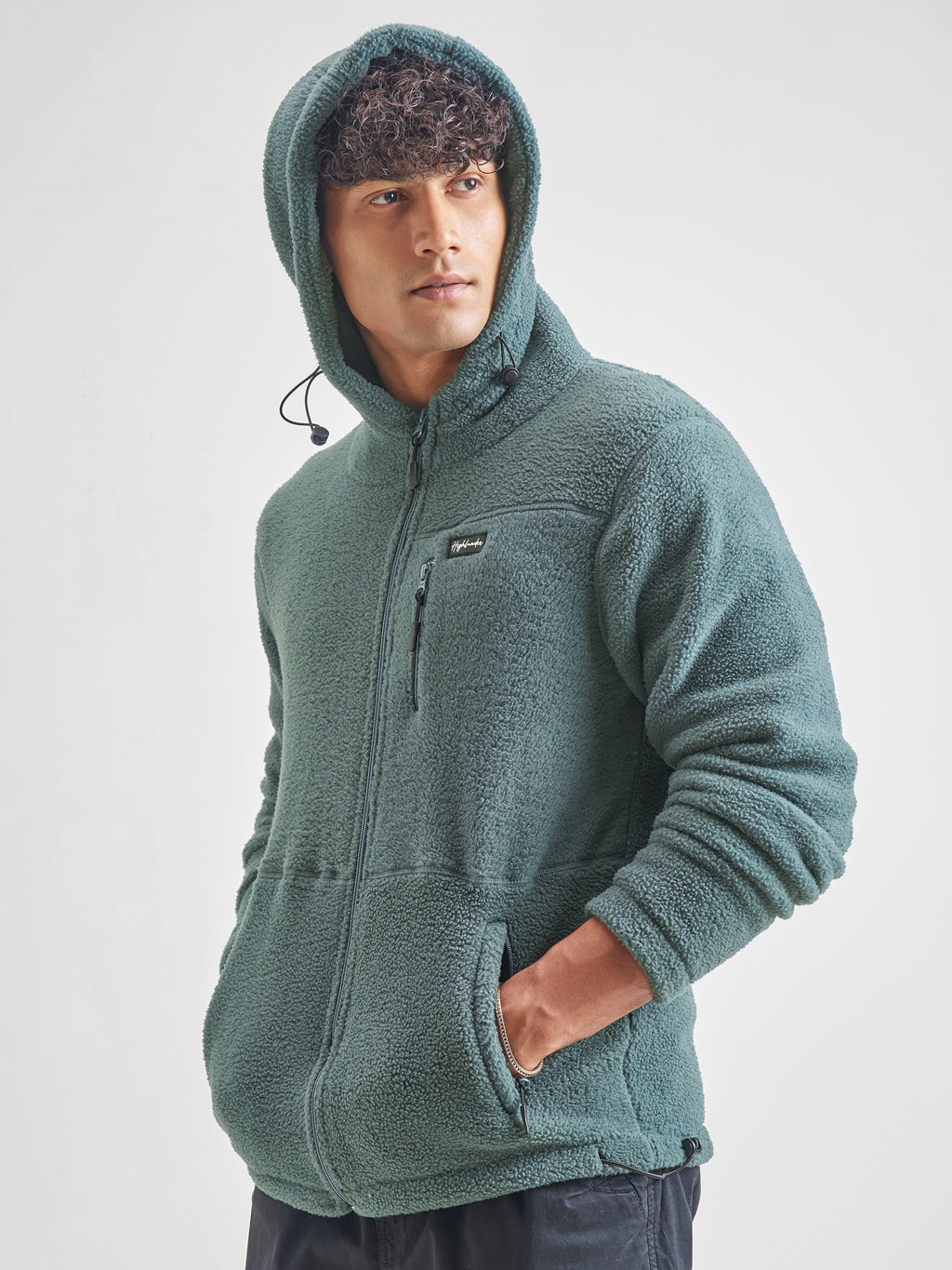 Highlander Men Green Hooded Front-Open Sweatshirt - Green - Image 4