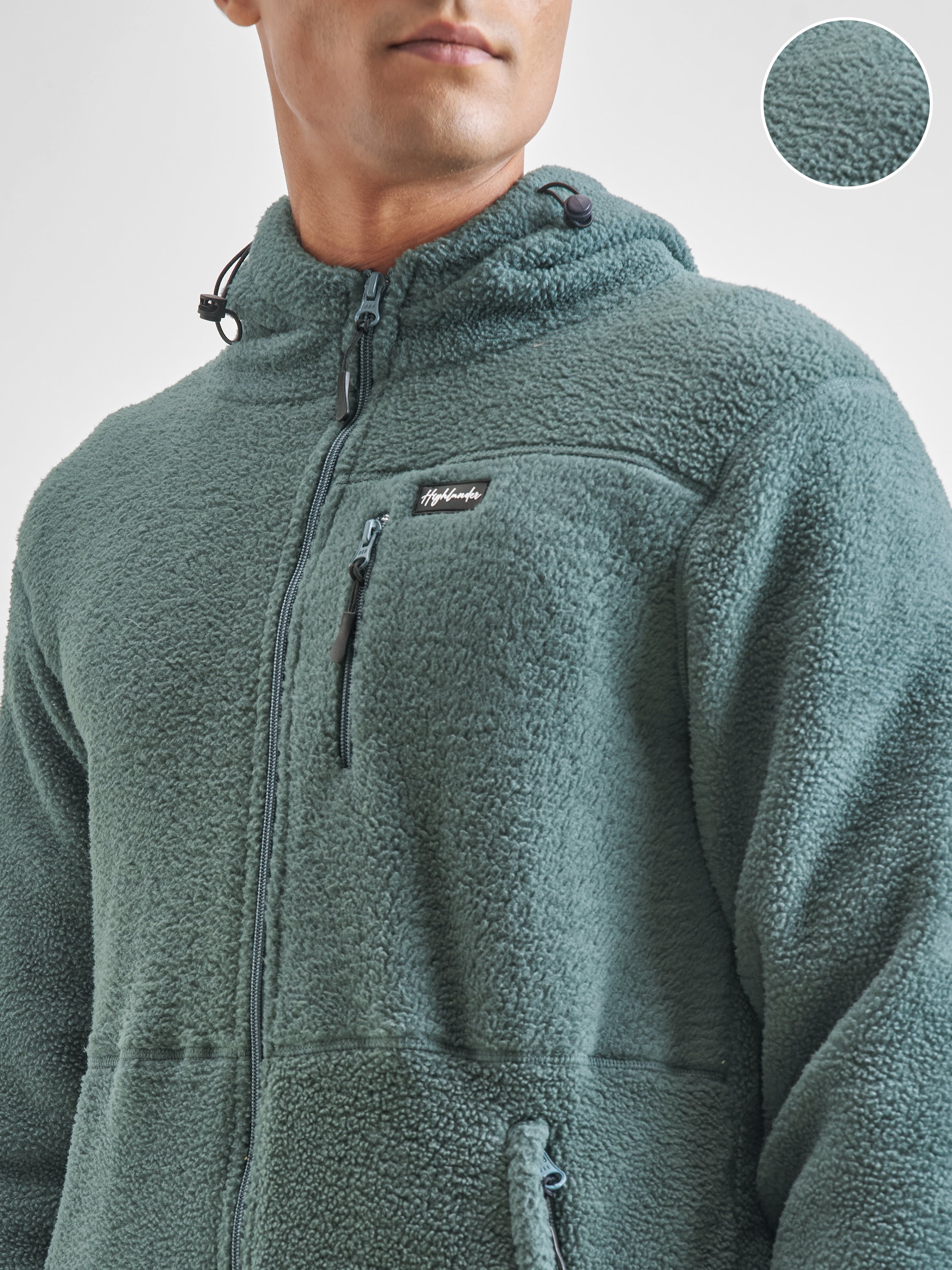 Highlander Men Green Hooded Front-Open Sweatshirt - Green - Image 5