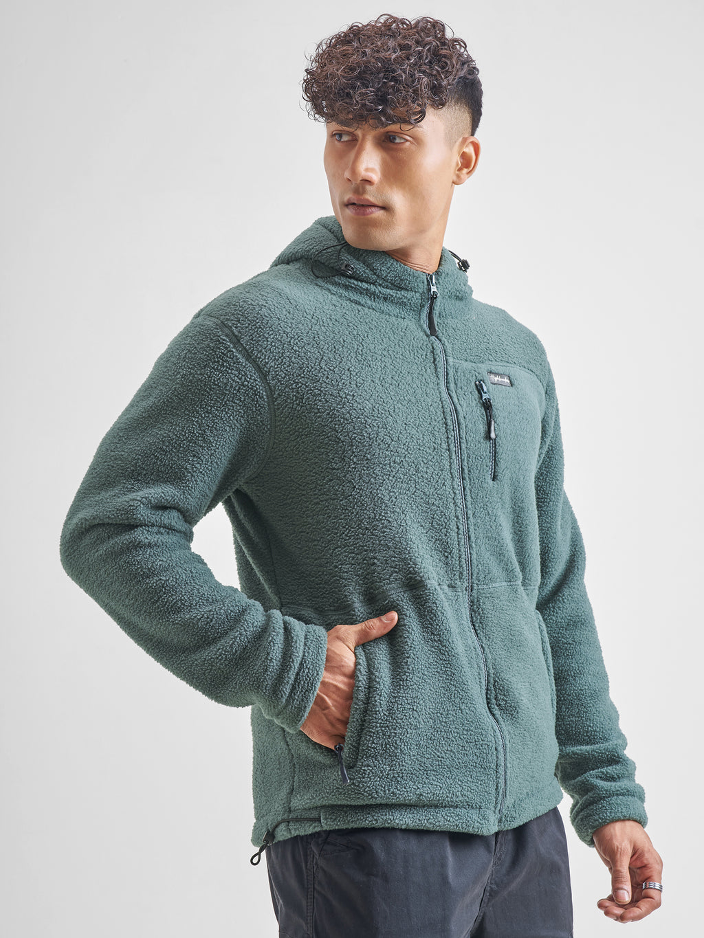 Highlander Men Green Hooded Front-Open Sweatshirt - Green - Image 6