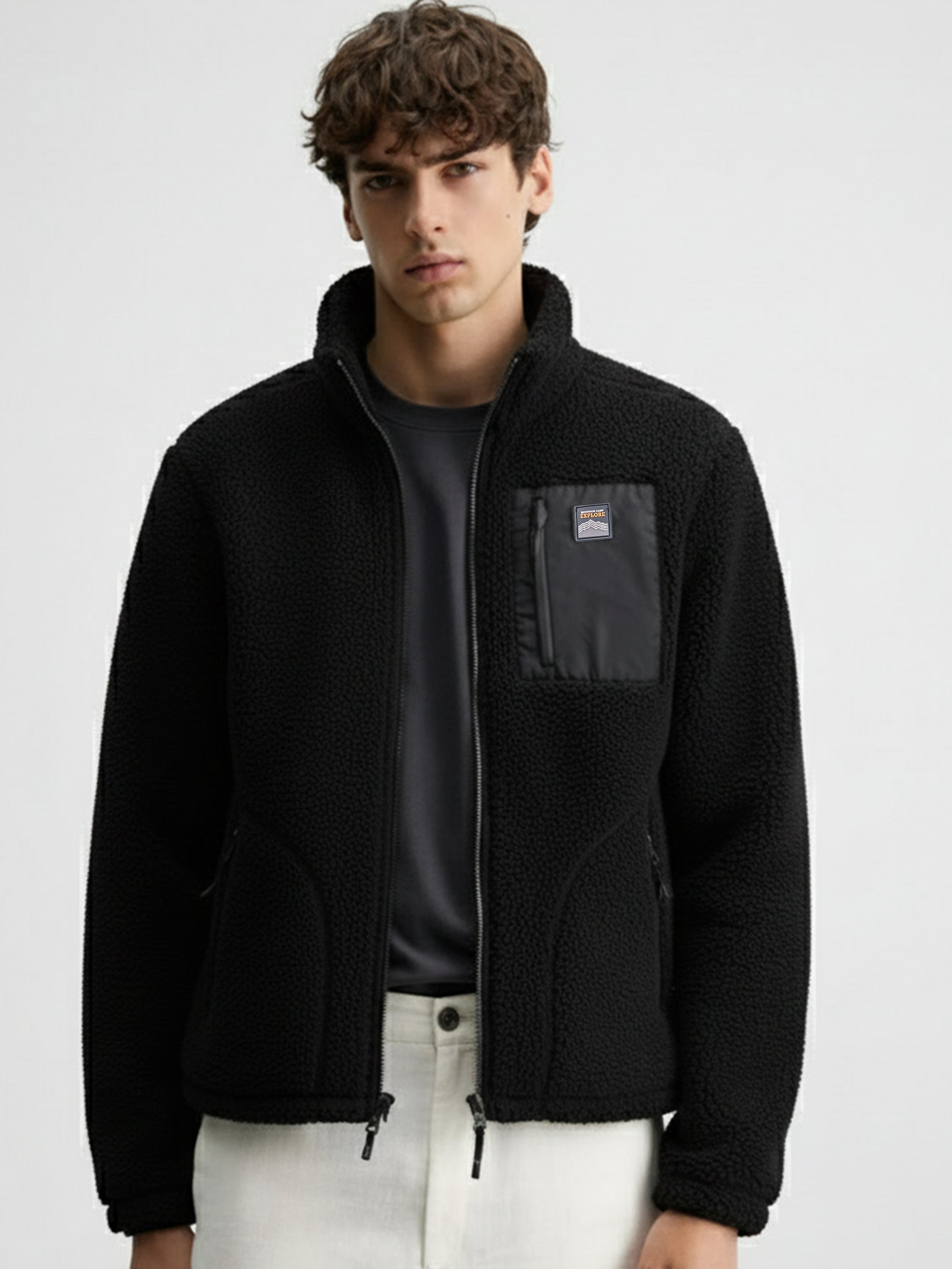 Highlander Men Black Mock Collar Front-Open Sweatshirt - Black - Image 1
