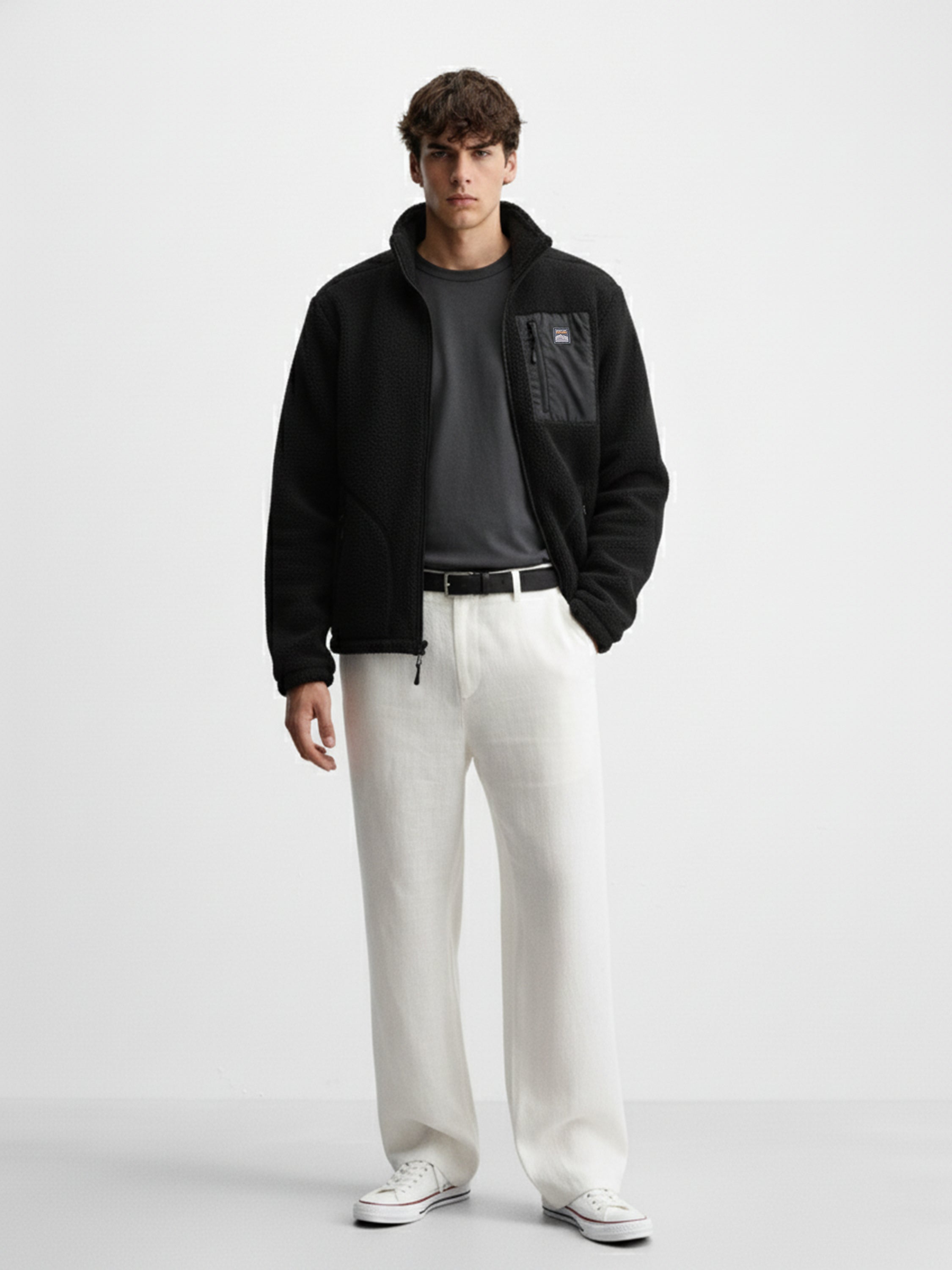 Highlander Men Black Mock Collar Front-Open Sweatshirt - Black - Image 3