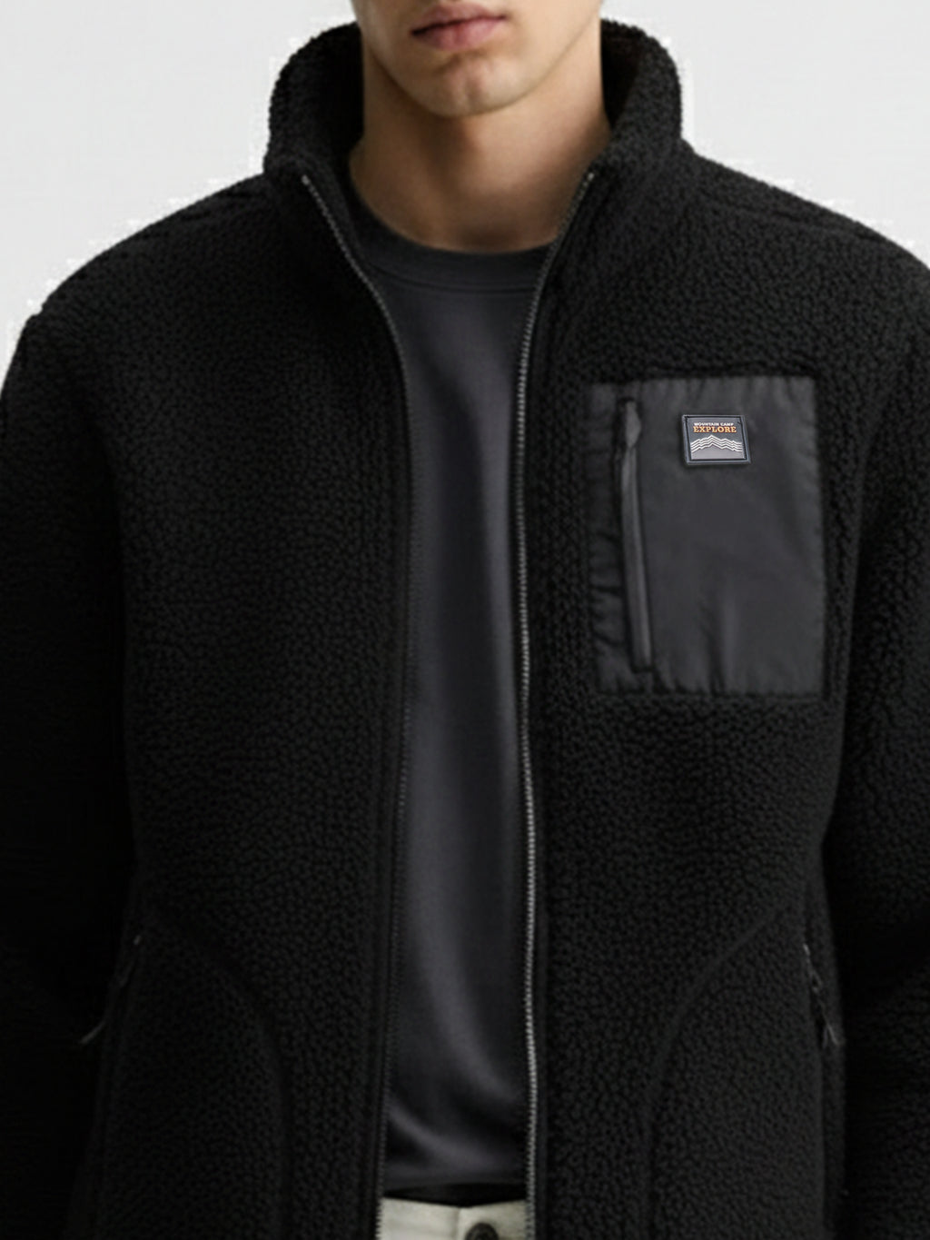 Highlander Men Black Mock Collar Front-Open Sweatshirt - Black - Image 6